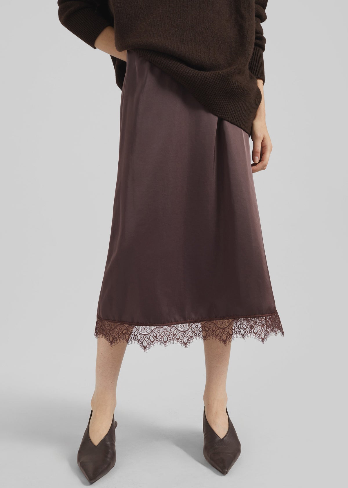 Bareilly Lace Midi Skirt - Brown - 5