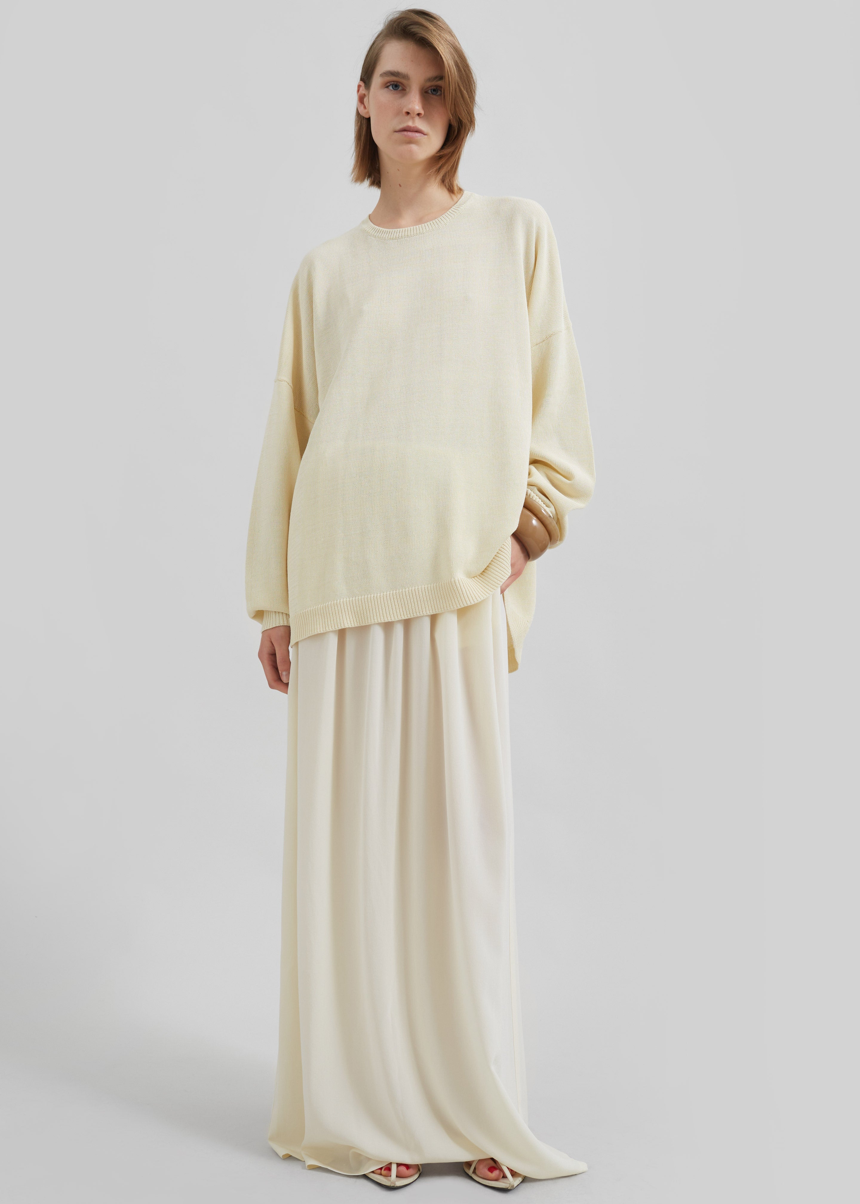 Basel Crew Neck Sweater - Pale Yellow - 1