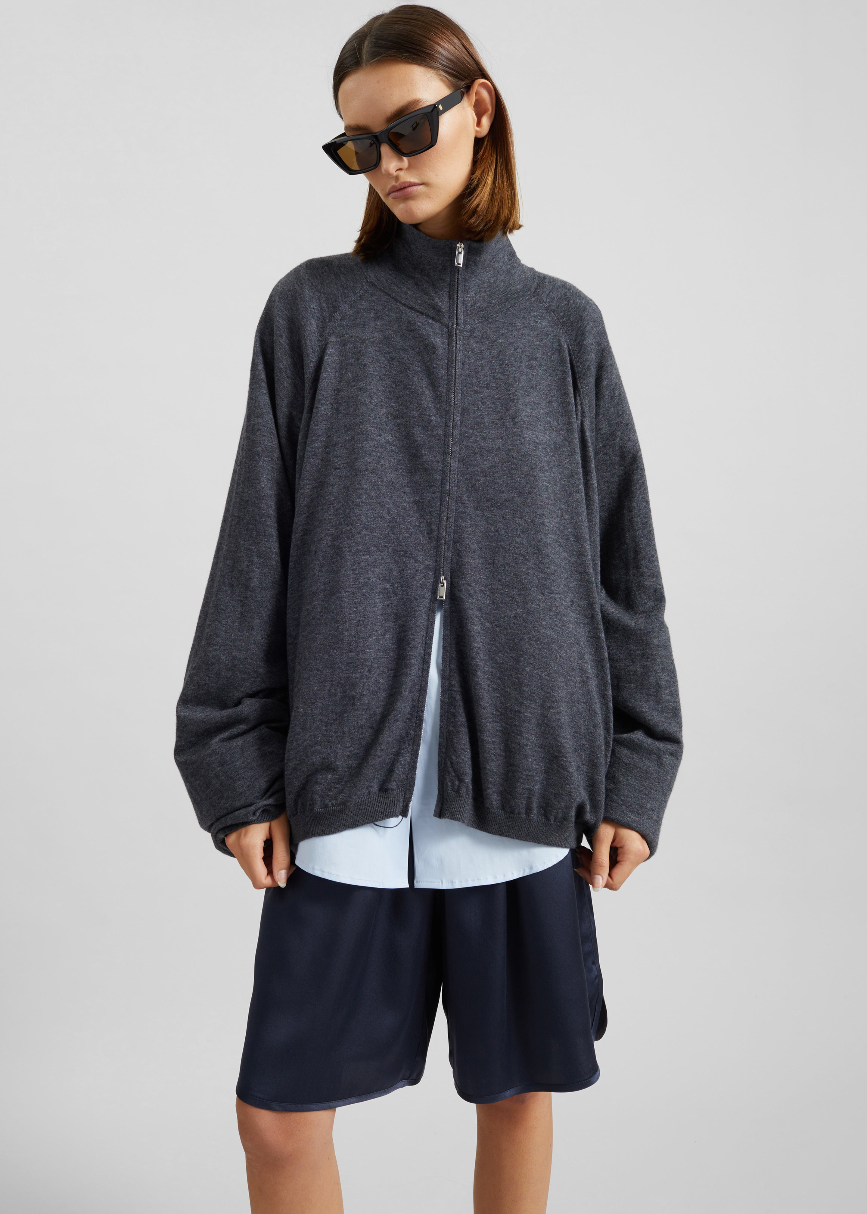 Baxe Knit Track Jacket - Dark Grey Melange - 4