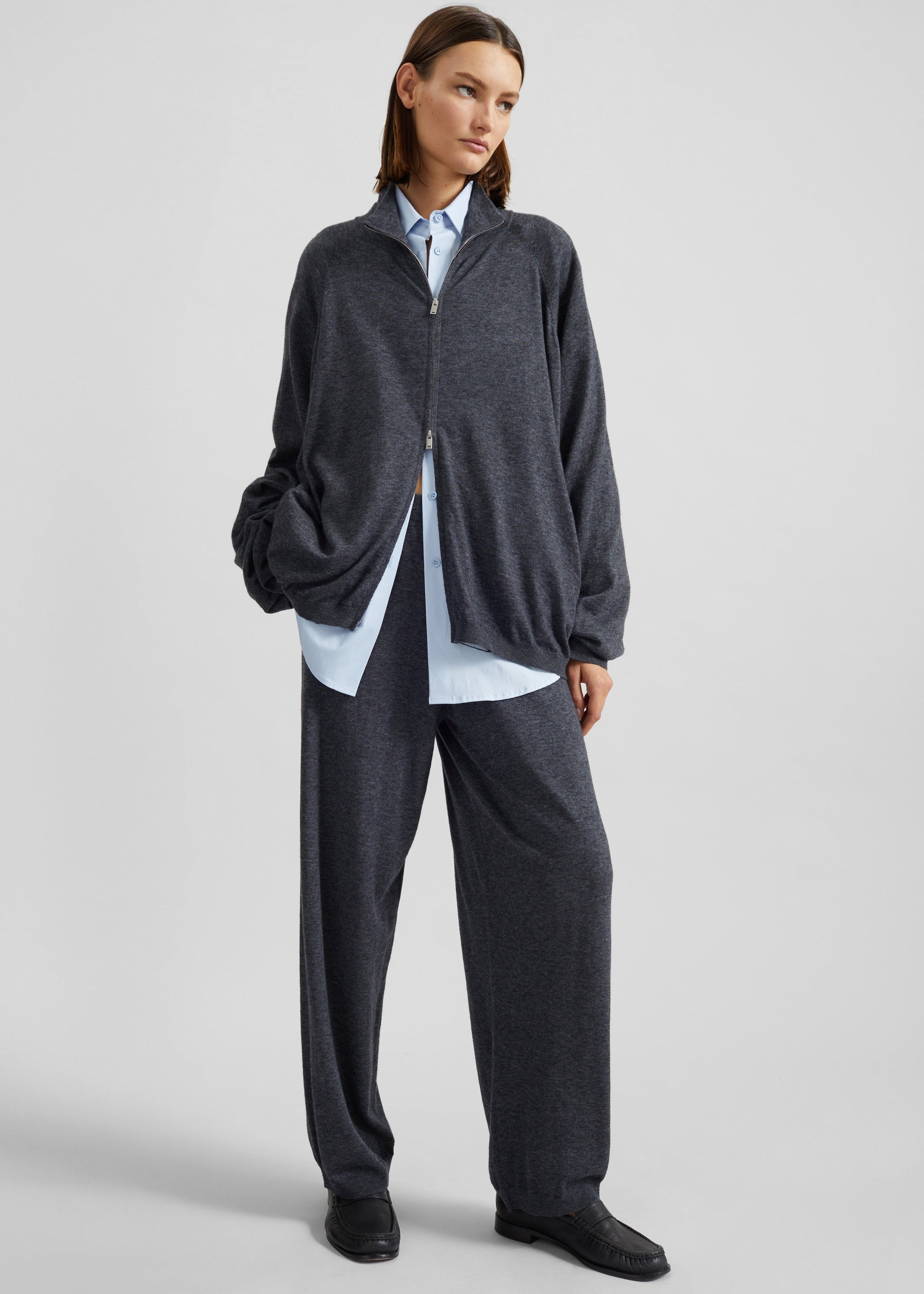 Shop the look image for Baxe Knit Track Jacket - Dark Grey Melange
