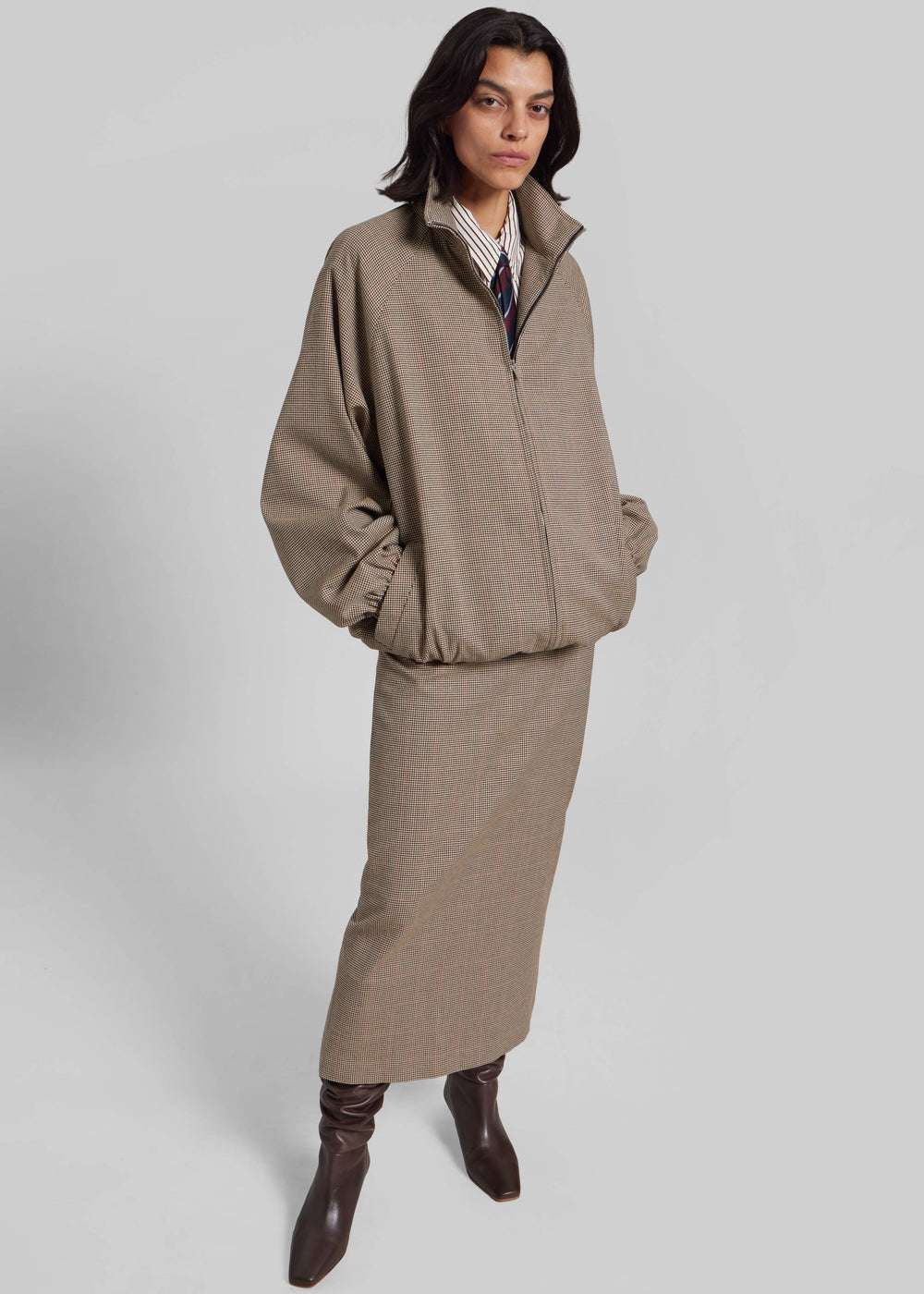 Baxter Houndstooth Track Jacket - Beige