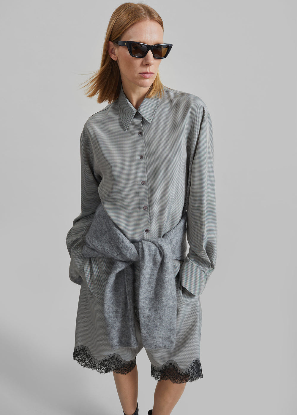 Baxter Lace Bermuda Shorts - Checked Grey