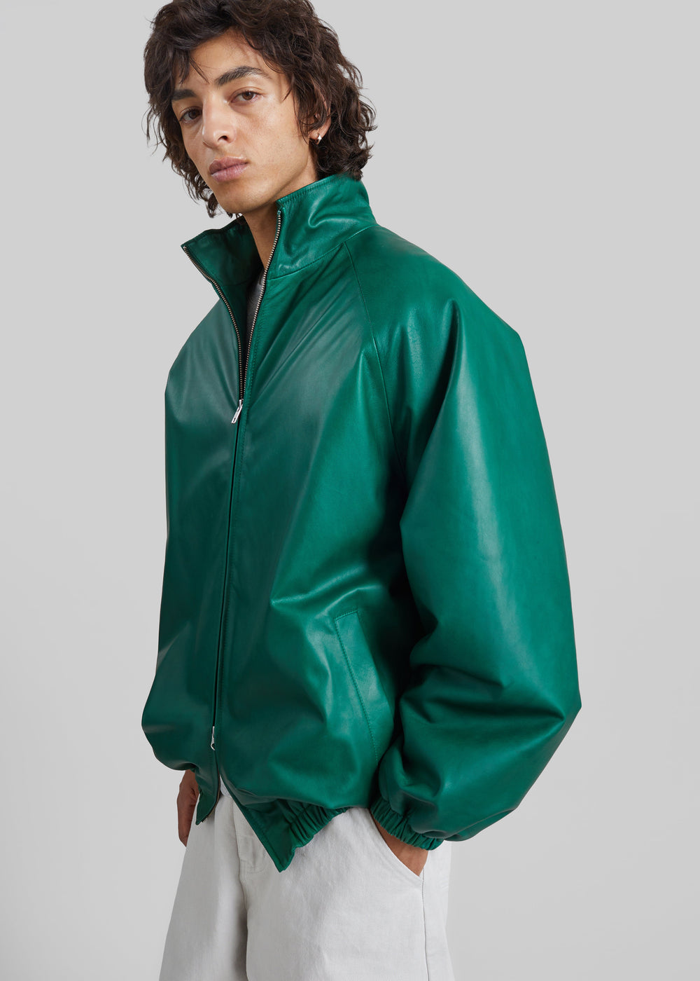 Baxter Leather Track Jacket - Green - 1