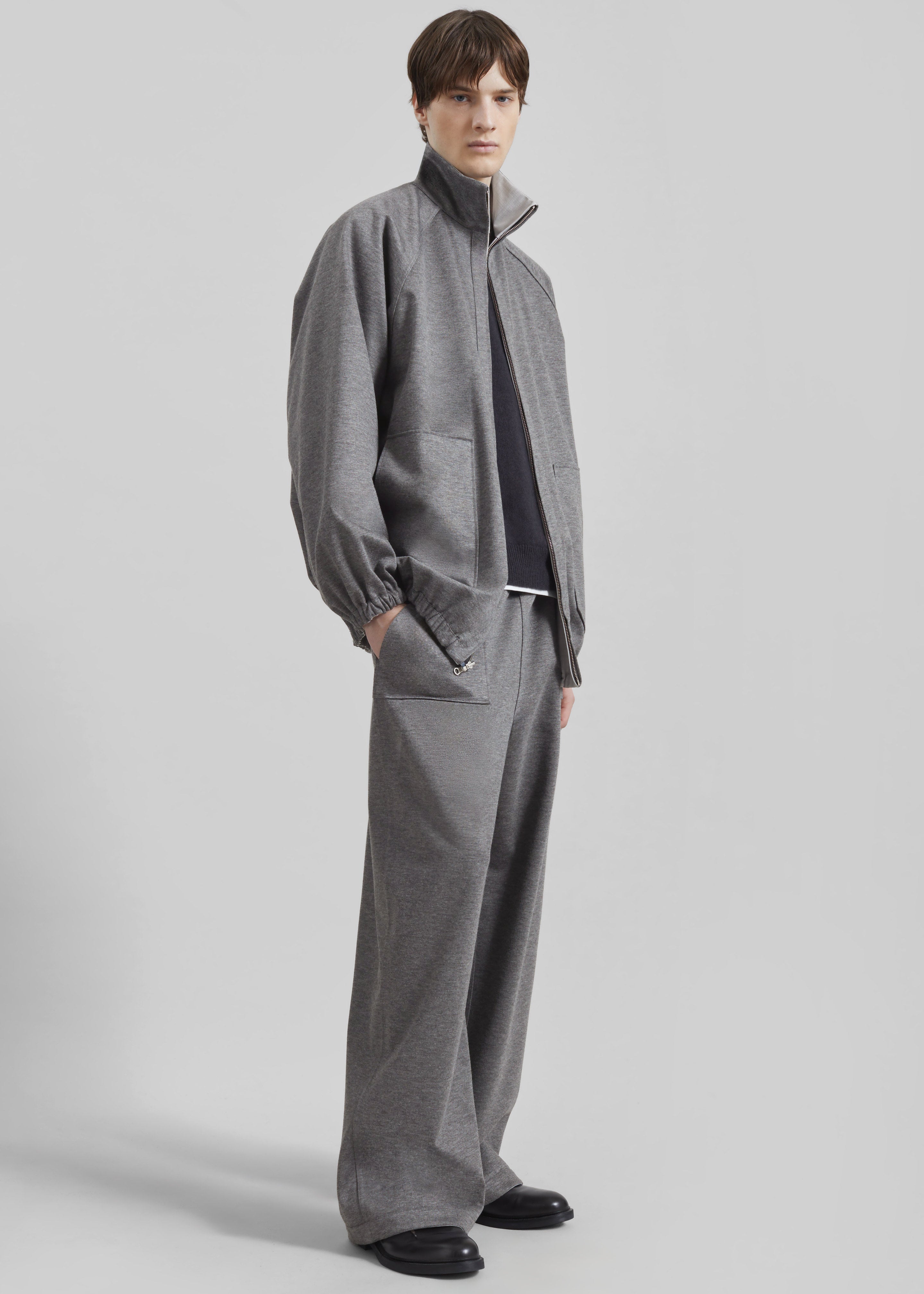 Baxter Reversible Track Jacket - Grey Melange - 8