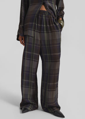 Baxter Sheer Fluid Track Pants - Navy Tartan