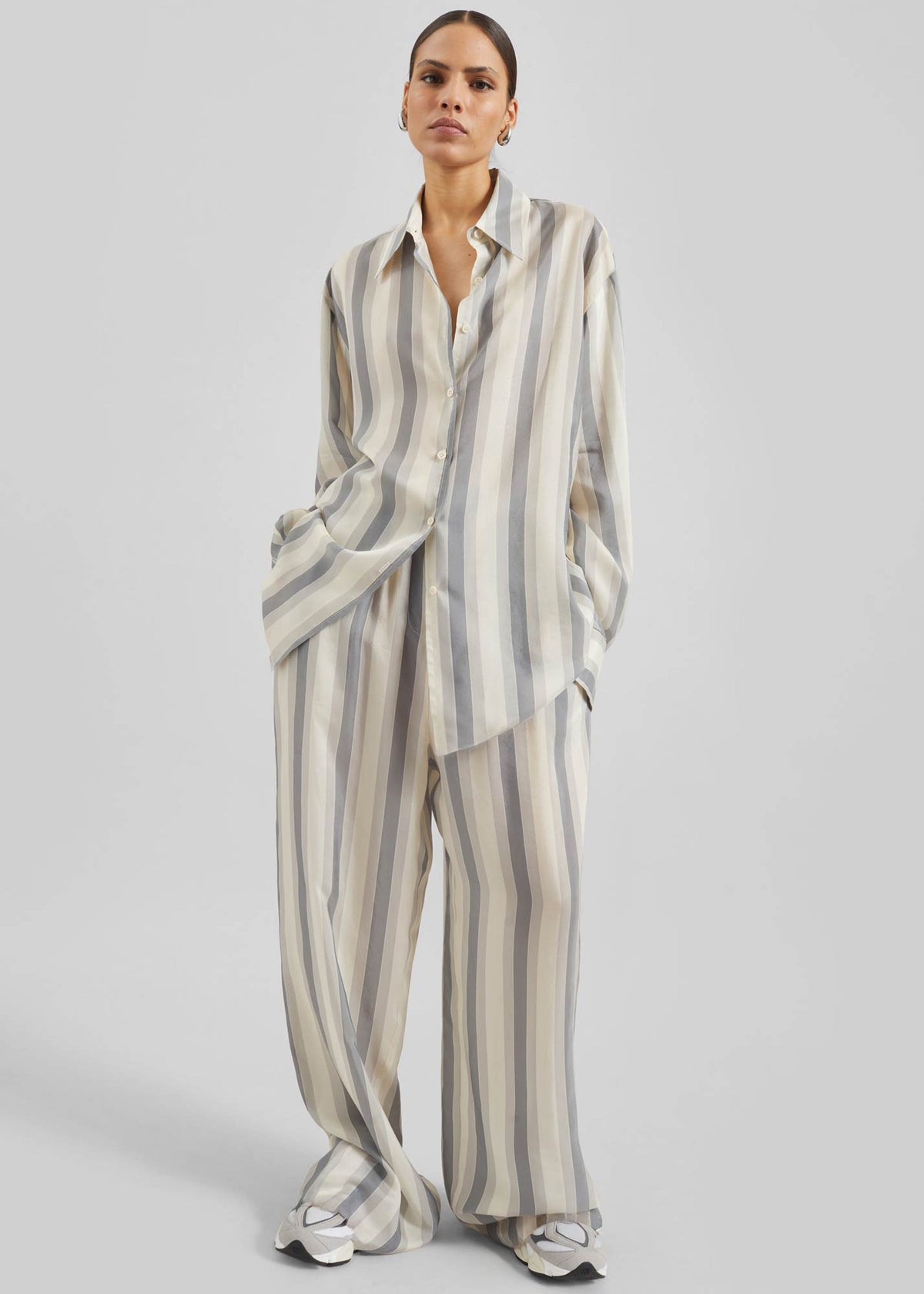 Baxter Sheer Fluid Track Pants - White/Grey Stripe - 4