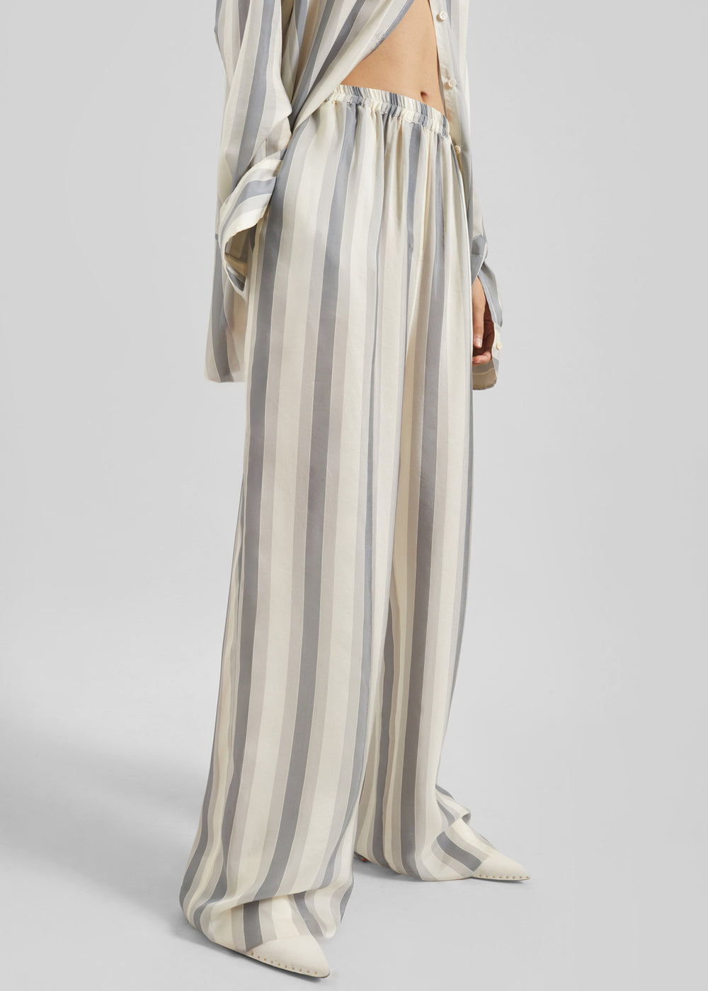 Baxter Sheer Fluid Track Pants - White/Grey Stripe - 1