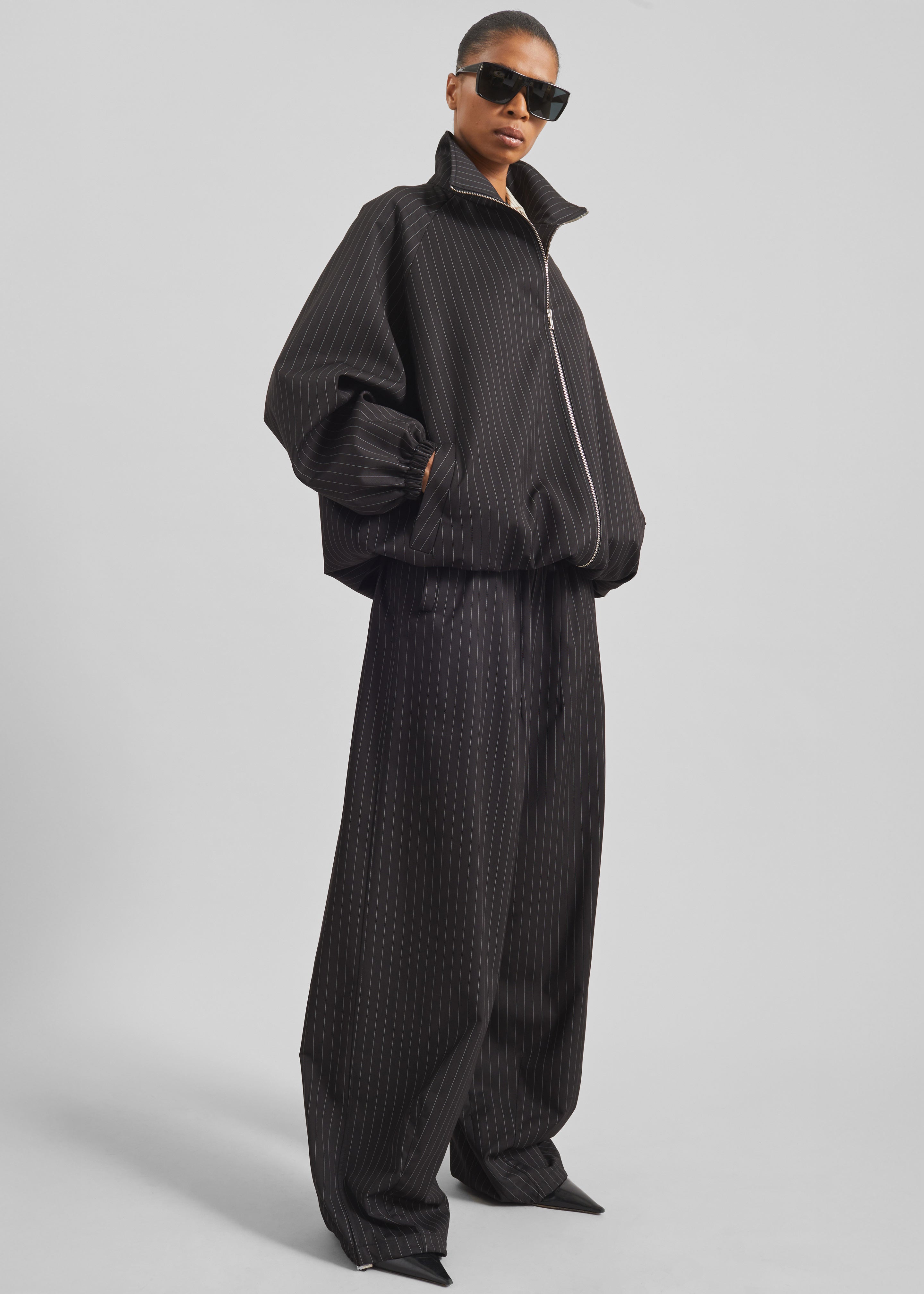 Baxter Track Jacket - Black/White Pinstripe - 2