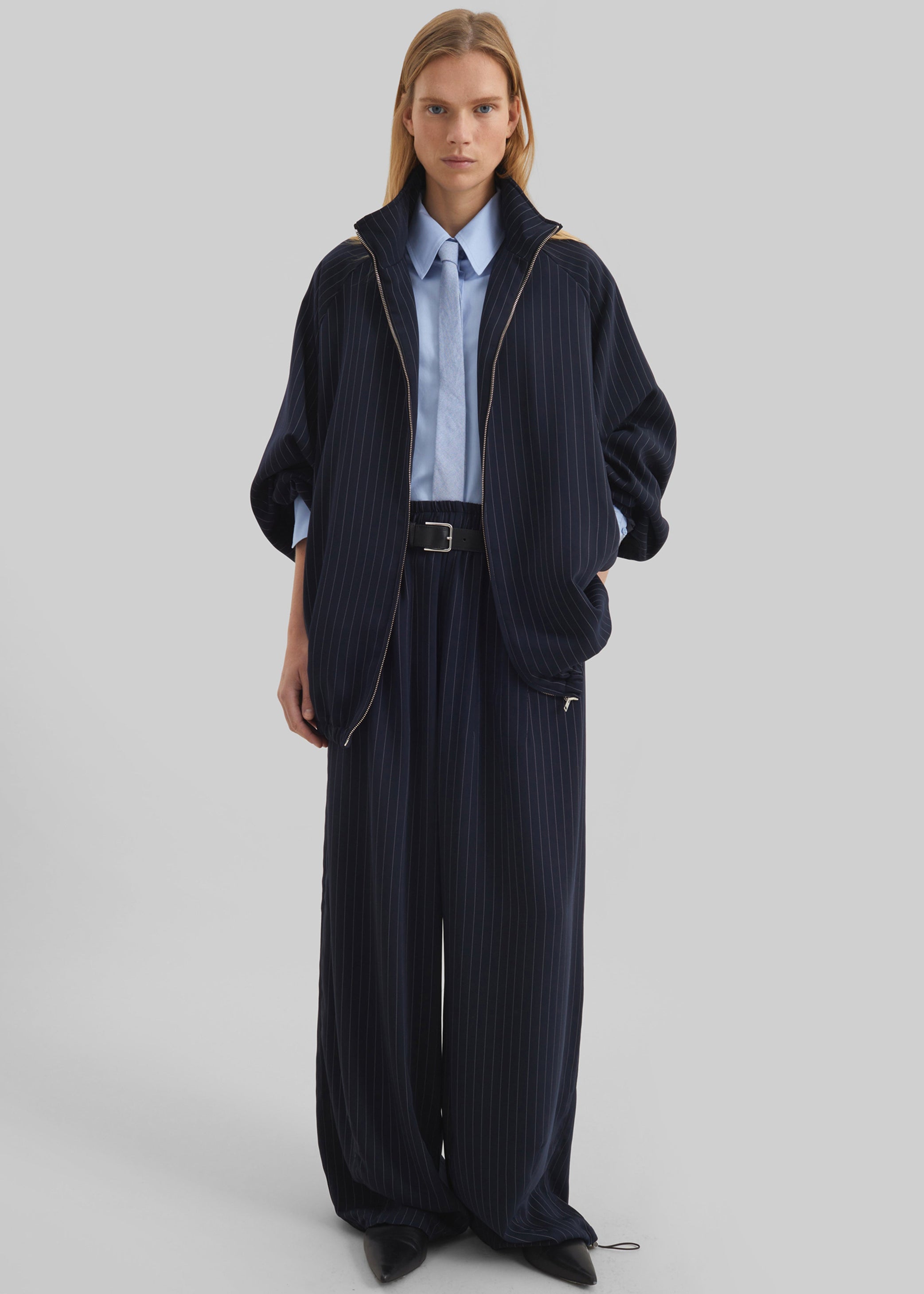 Shop the look image for Baxter Track Jacket - Navy/White Pinstripe