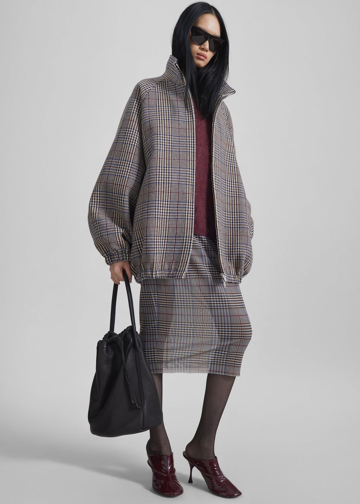 Baxter Wool Track Jacket - Beige Glen Plaid - 6