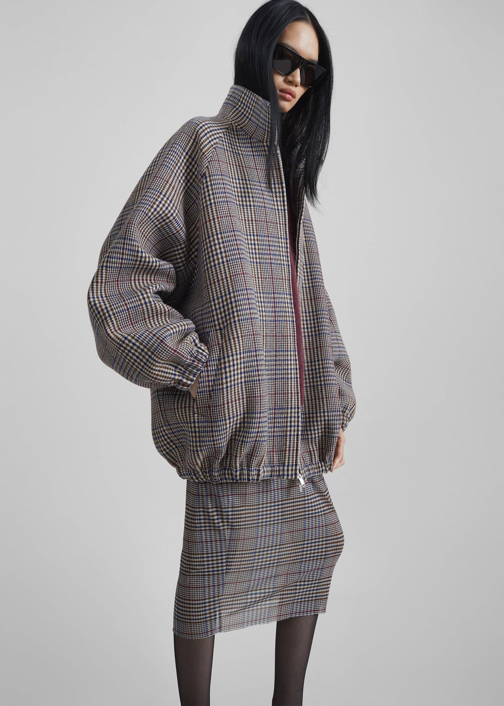 Baxter Wool Track Jacket - Beige Glen Plaid - 1