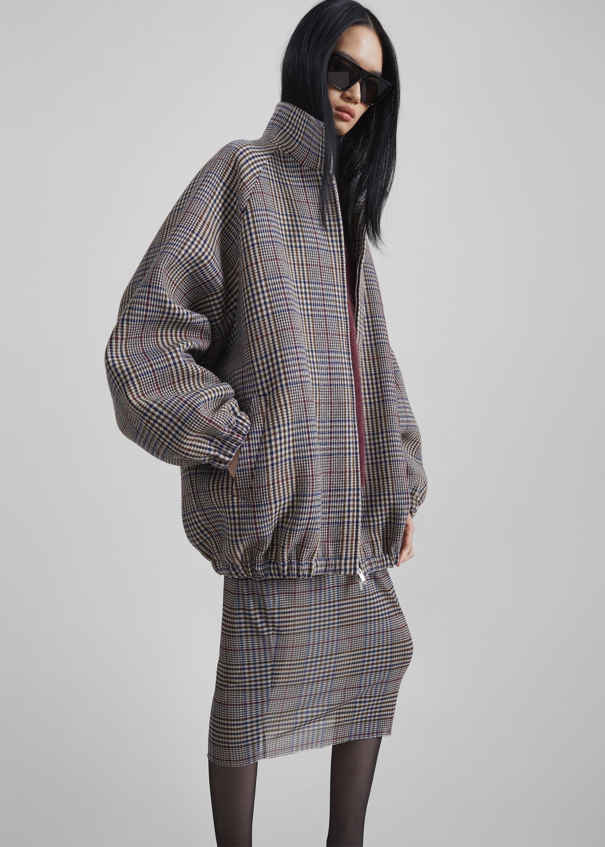 Baxter Wool Track Jacket - Beige Glen Plaid - 2
