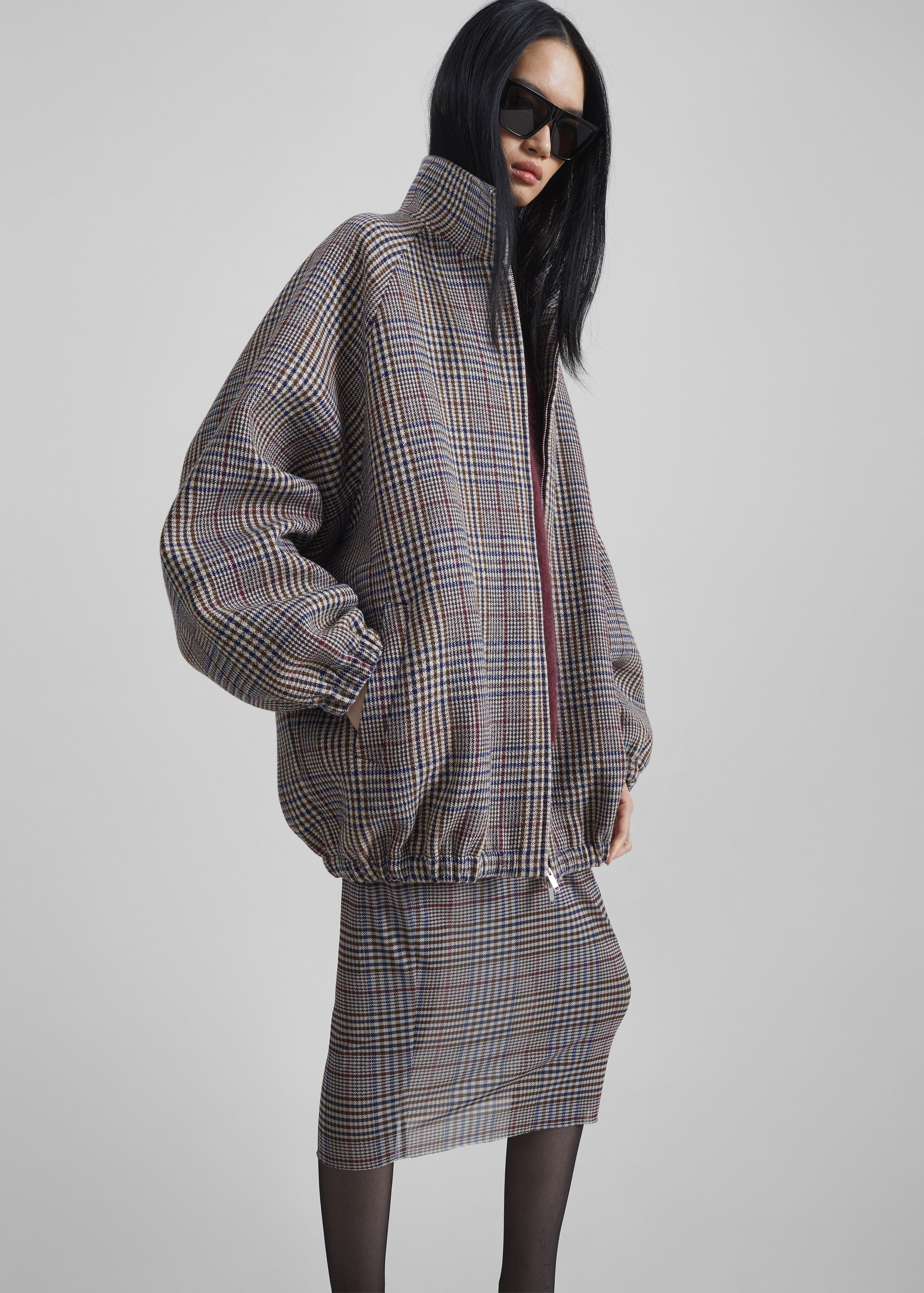 Baxter Wool Track Jacket - Beige Glen Plaid - 2