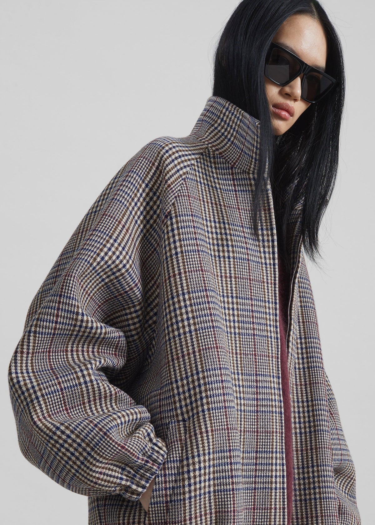 Baxter Wool Track Jacket - Beige Glen Plaid - 3