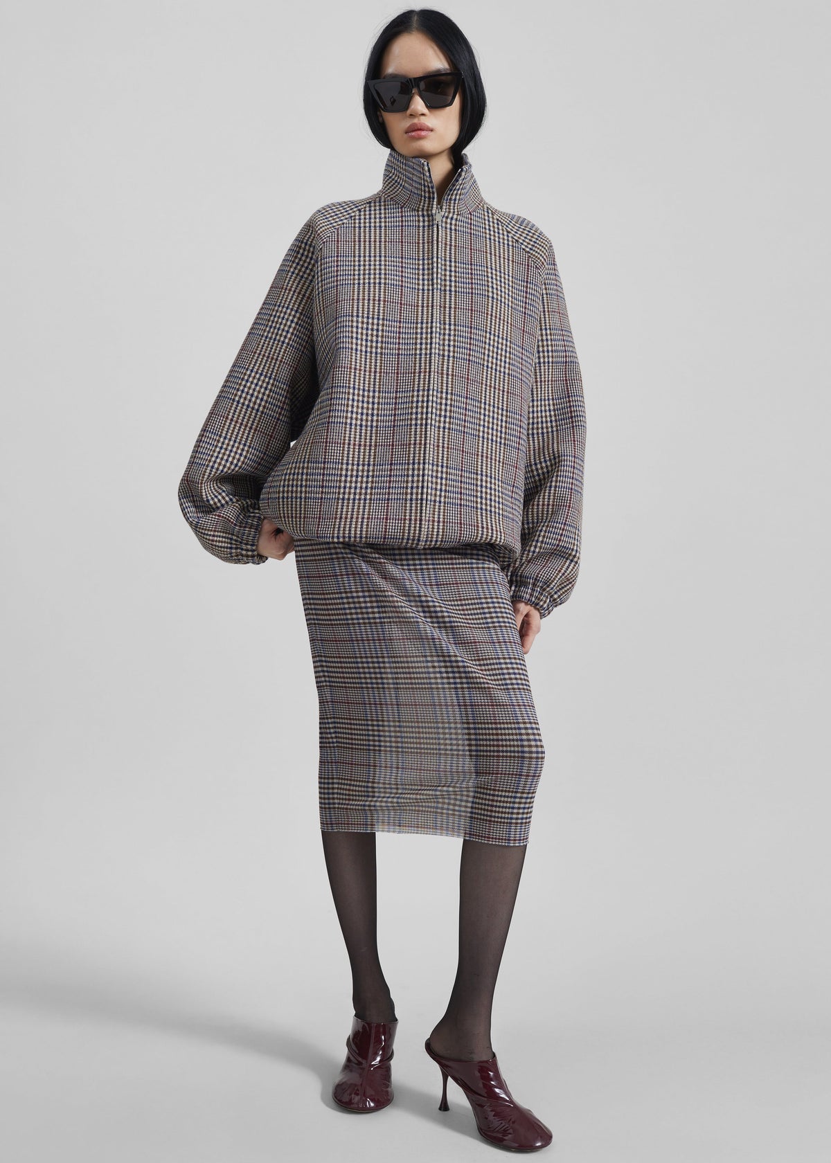 Baxter Wool Track Jacket - Beige Glen Plaid - 4