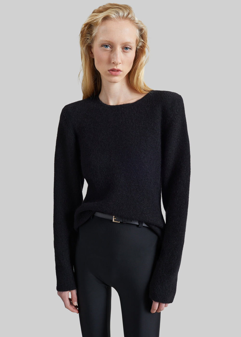 Beatrice Knit Padded Long Sleeve Top - Black