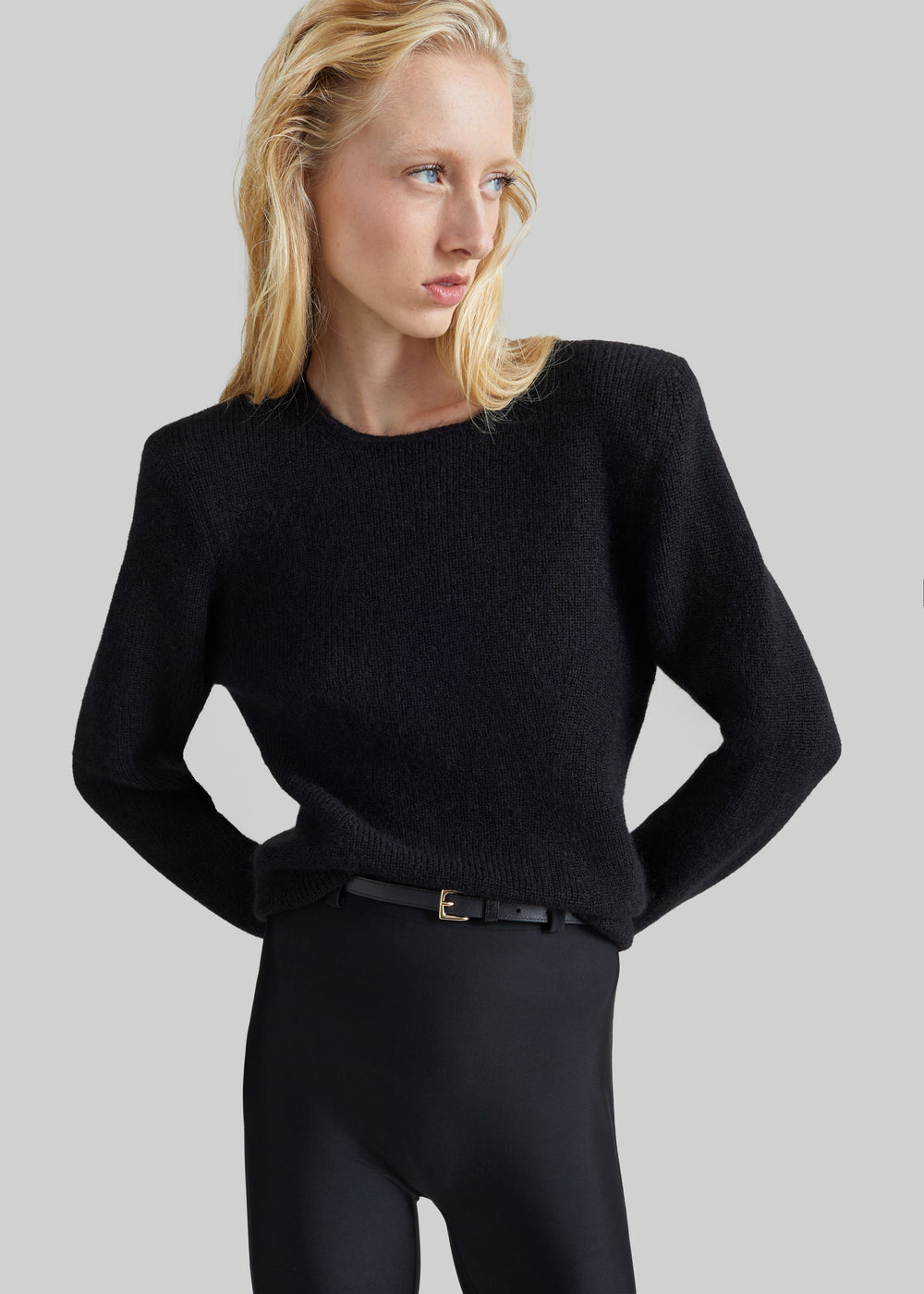 Beatrice Knit Padded Long Sleeve Top - Black - 1