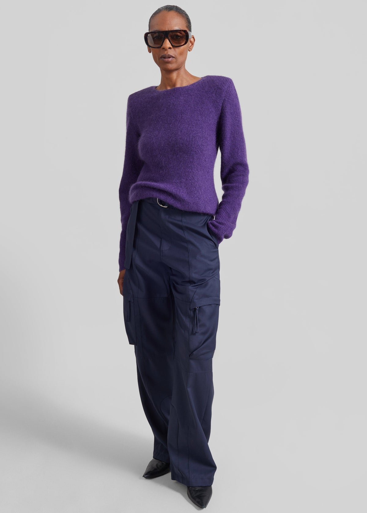 Shop the look image for Top Beatrice in maglia con spalle imbottite - Viola scuro