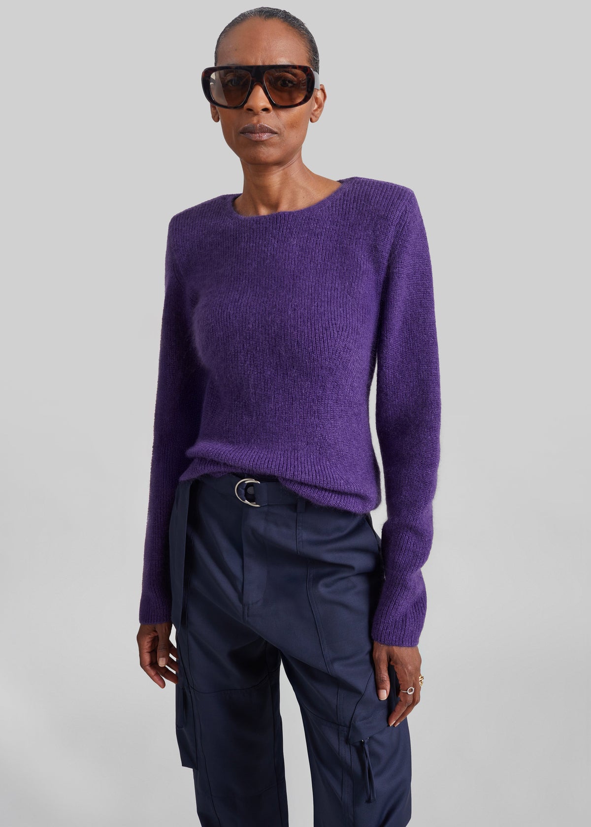 Top Beatrice in maglia con spalle imbottite - Viola scuro