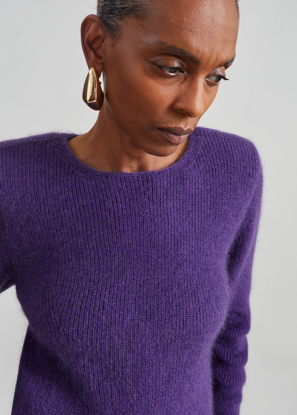 Top Beatrice in maglia con spalle imbottite - Viola scuro