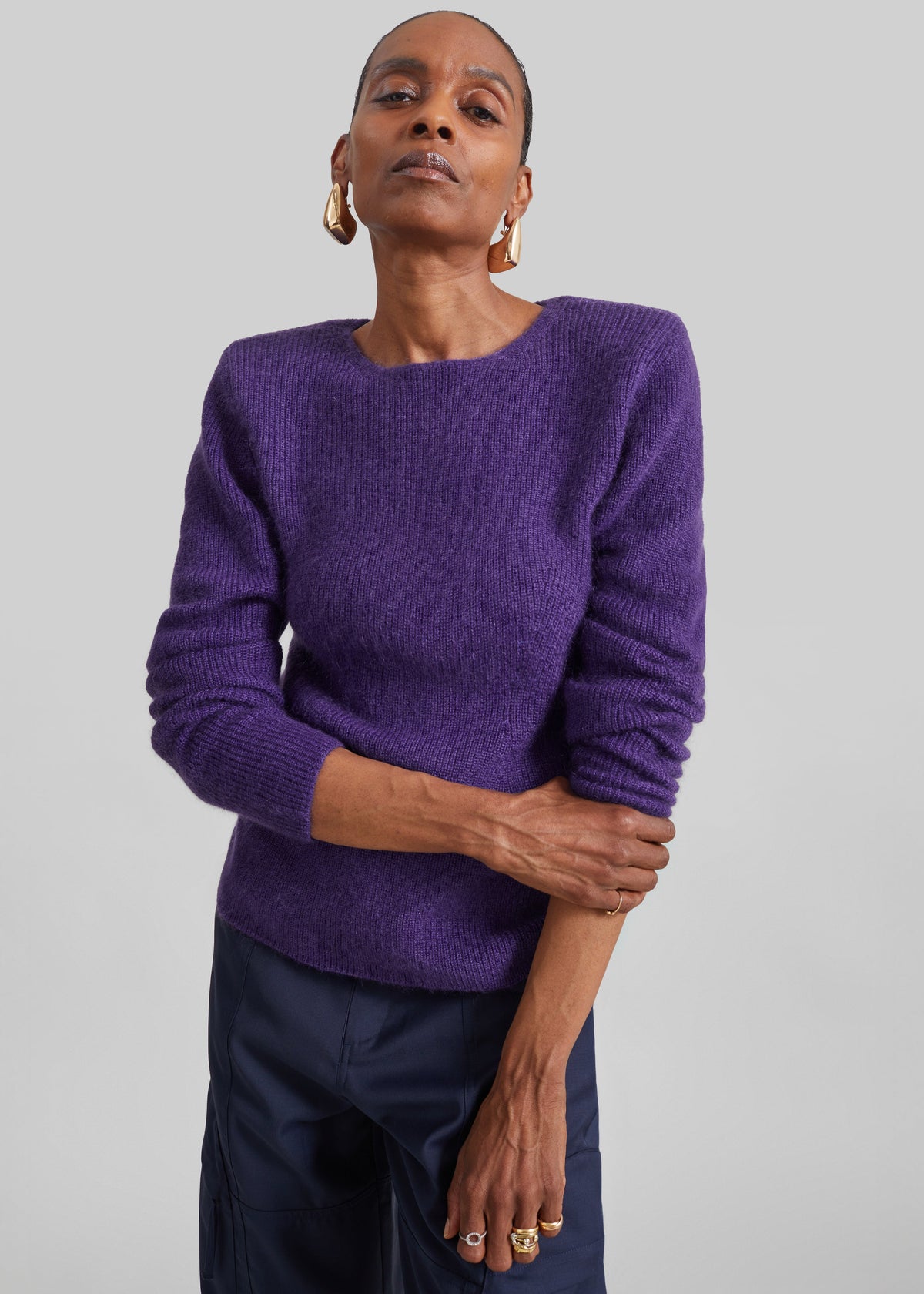 Top Beatrice in maglia con spalle imbottite - Viola scuro