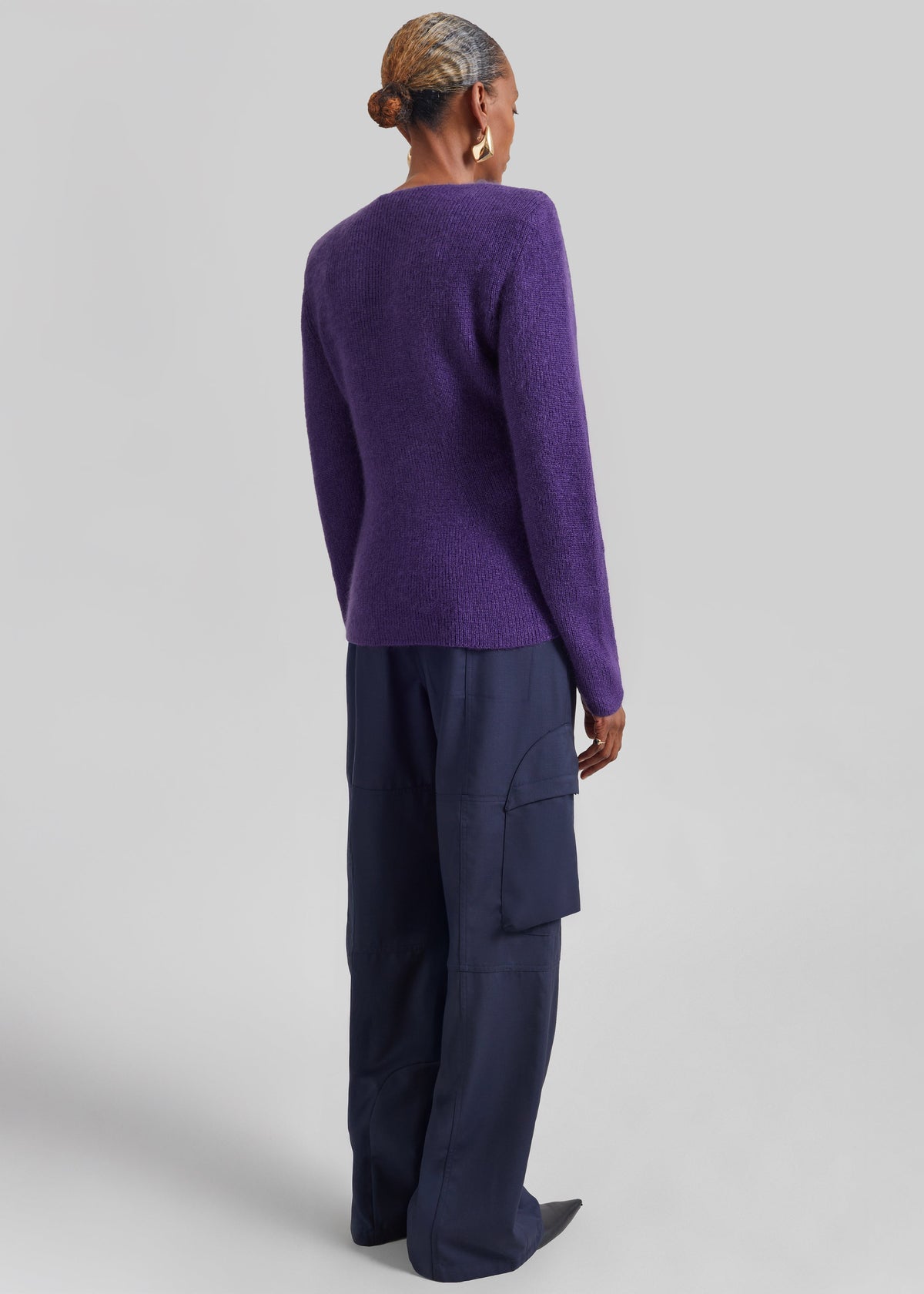 Top Beatrice in maglia con spalle imbottite - Viola scuro