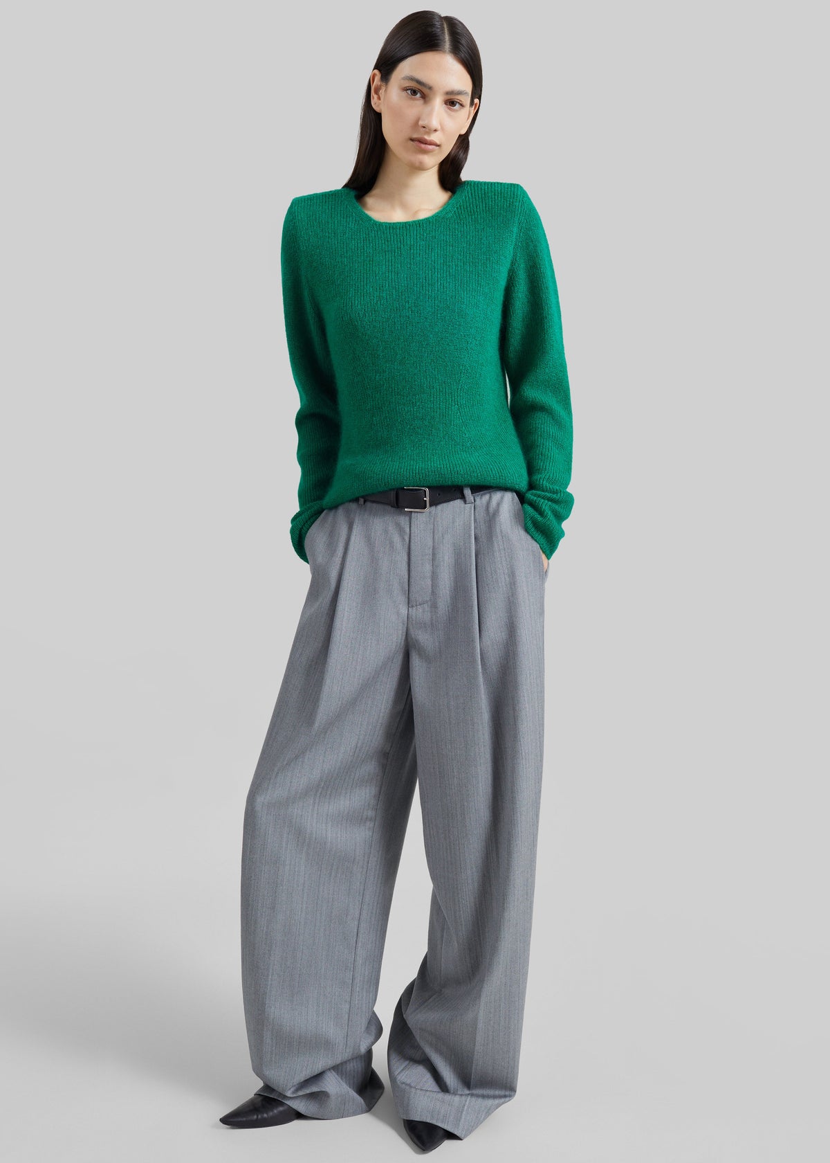 Top Beatrice in maglia con spalle imbottite- Verde