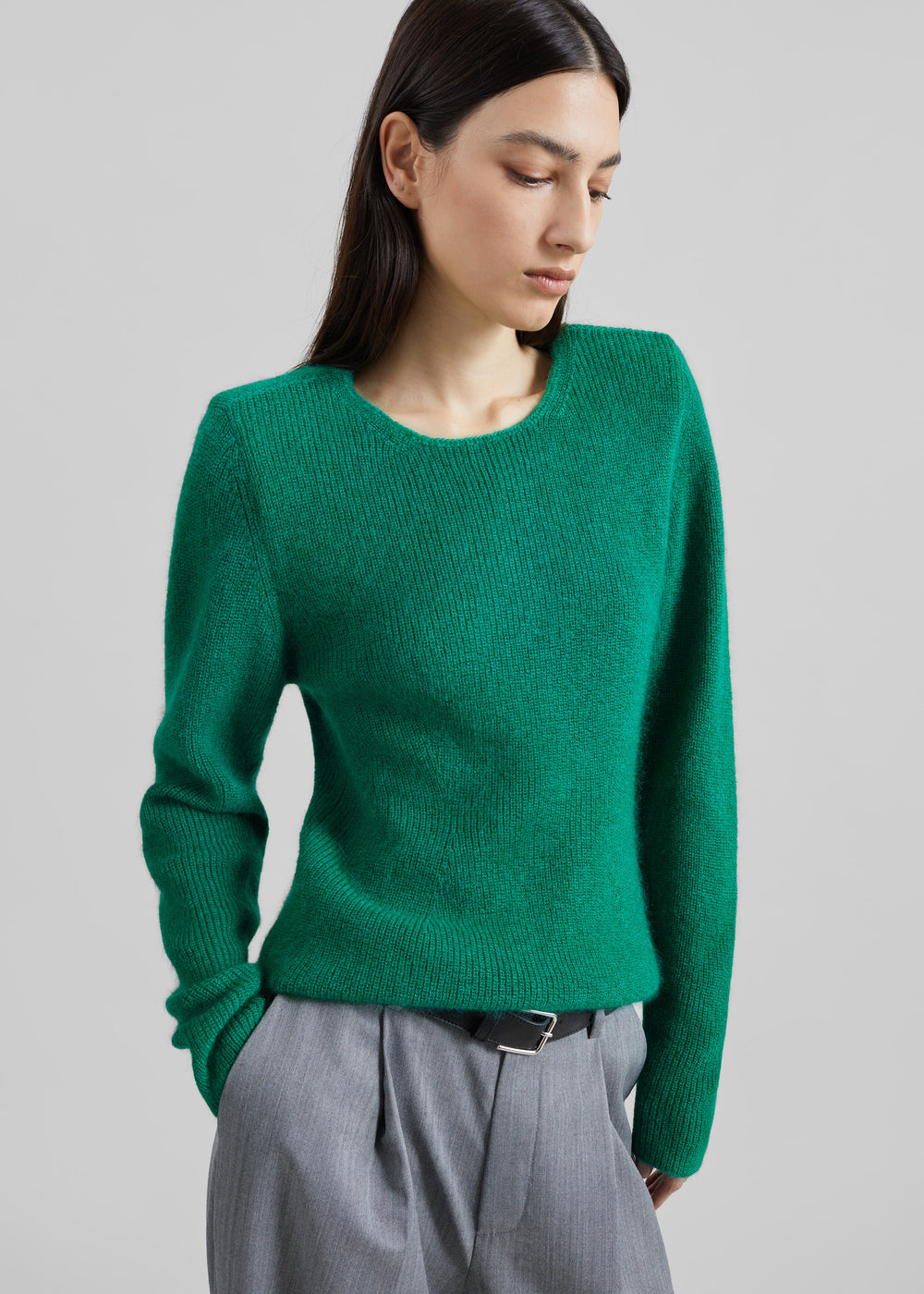 Beatrice Knit Padded Long Sleeve Top - Green - 1