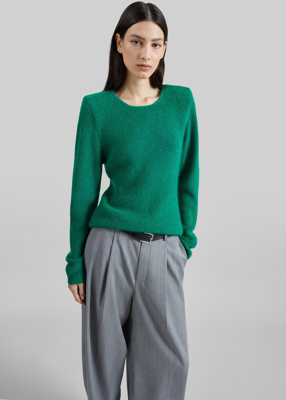 Beatrice Knit Padded Long Sleeve Top - Green