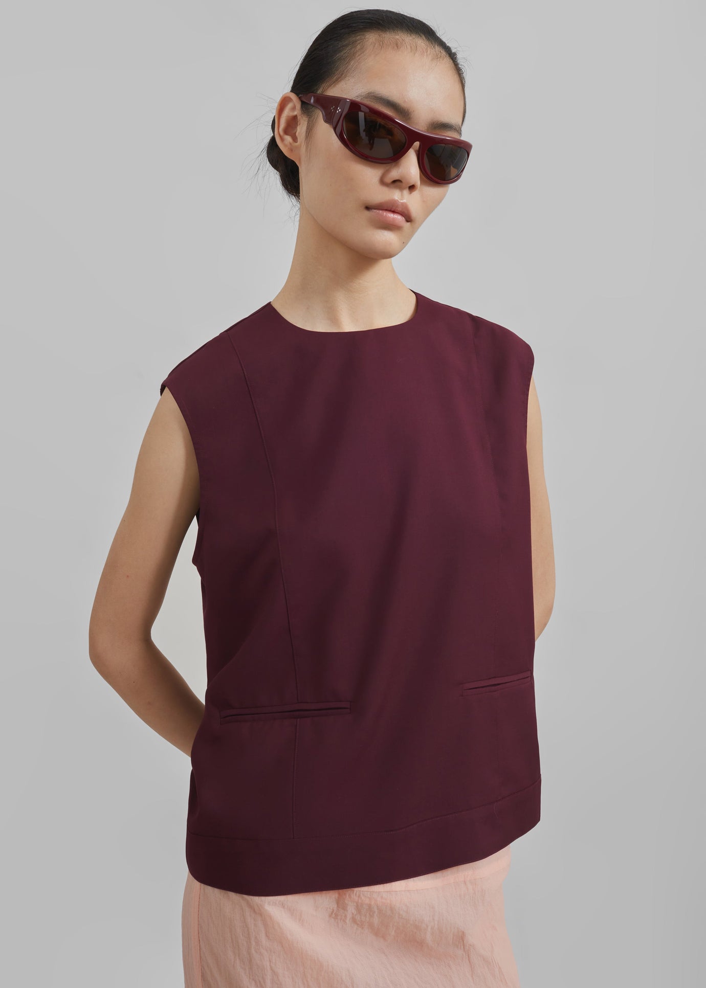 Beaune Sleeveless Top - Burgundy - 1