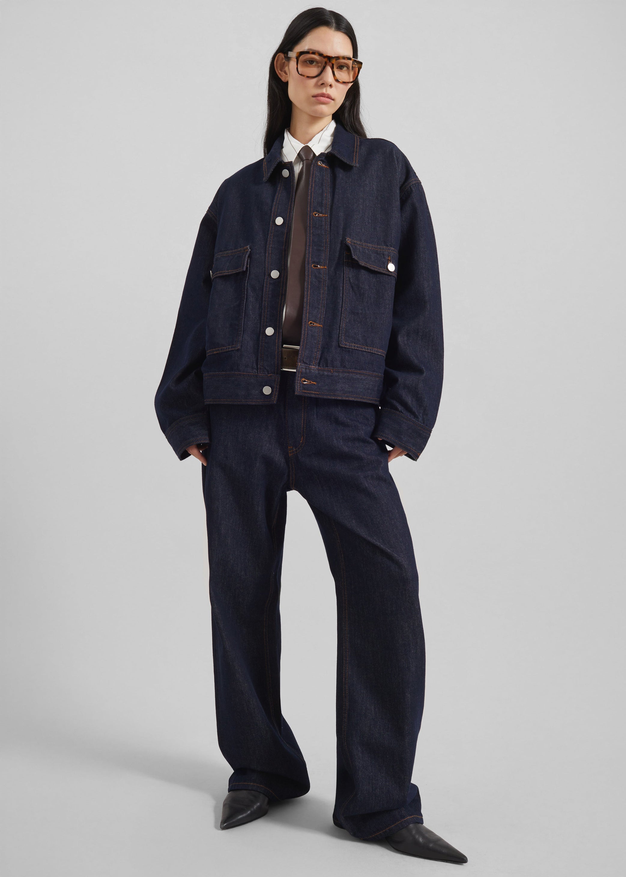 Shop the look image for Belden Boxy Denim Jacket - Dark Wash
