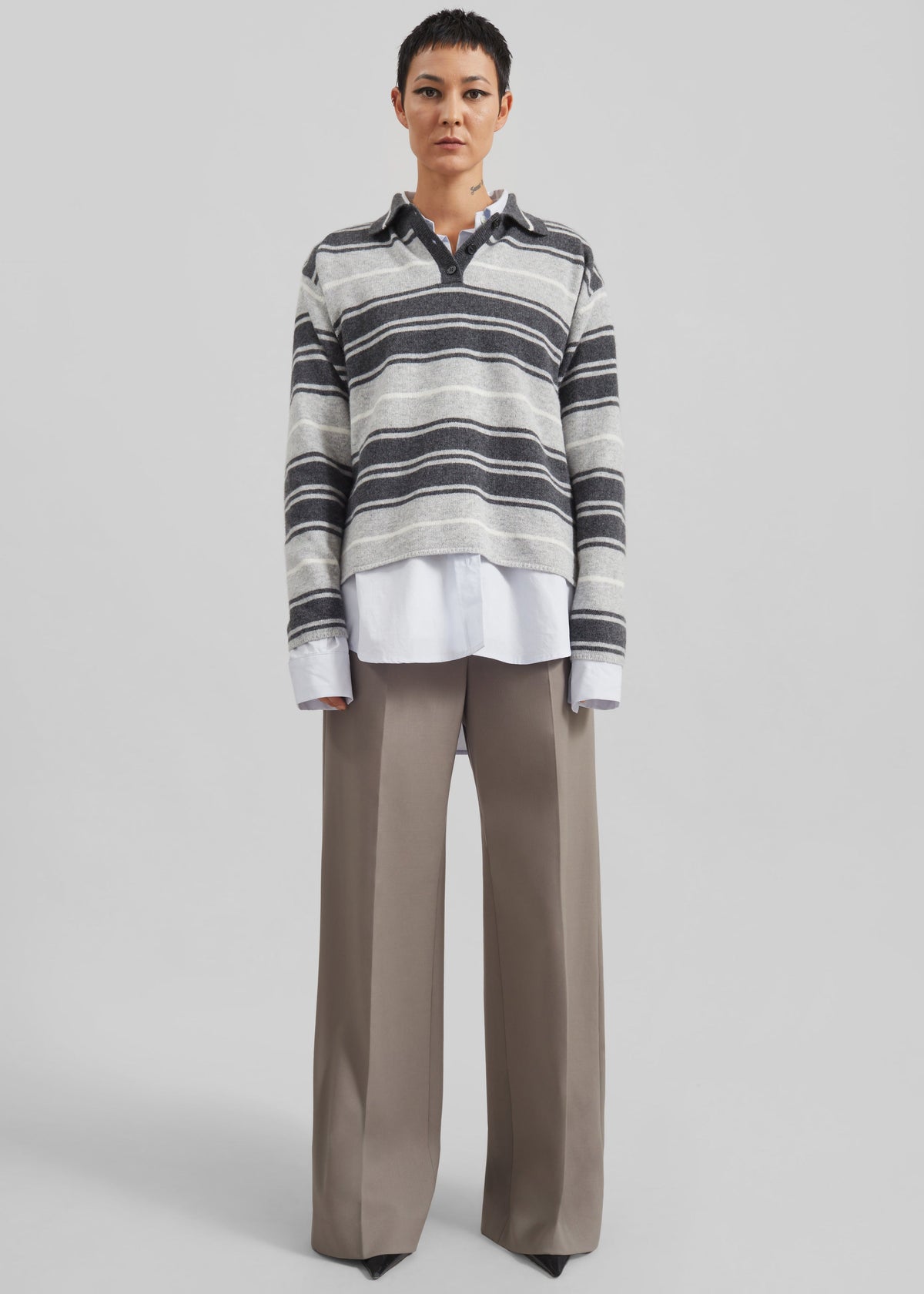 Belize Knit Polo Sweater - Grey Stripe - 3