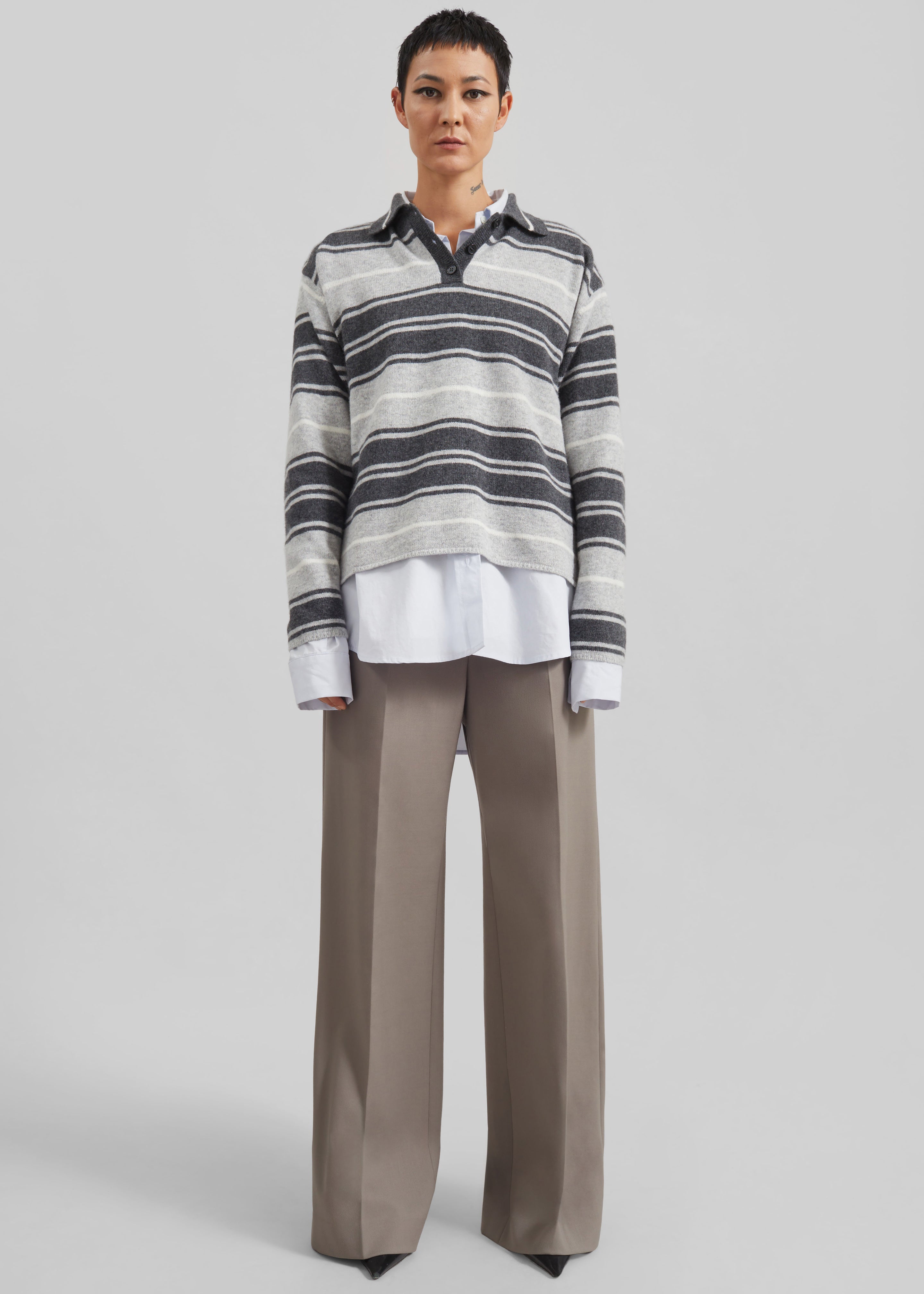 Belize Knit Polo Sweater - Grey Stripe - 3