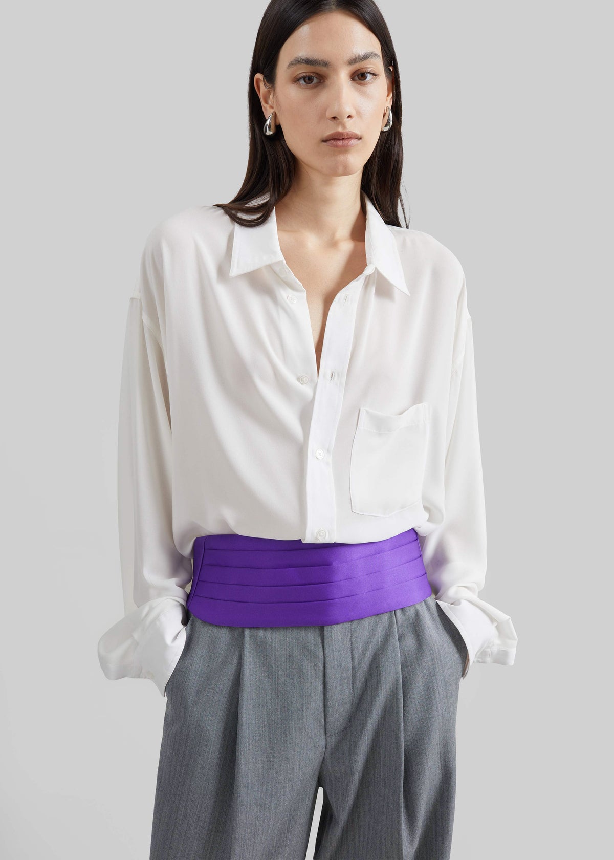 Cintura Bellano a fascia in raso - Viola scuro