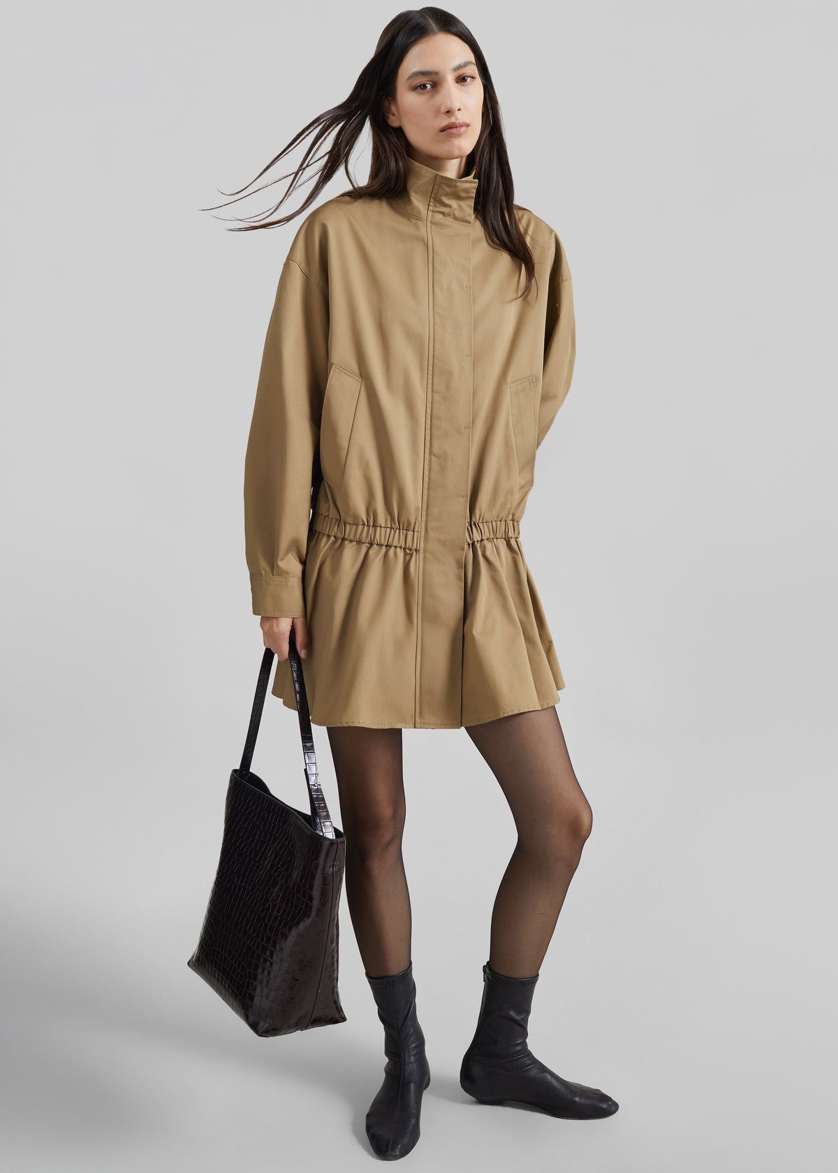 Bellaria Drop Waist Trench Dress - Beige