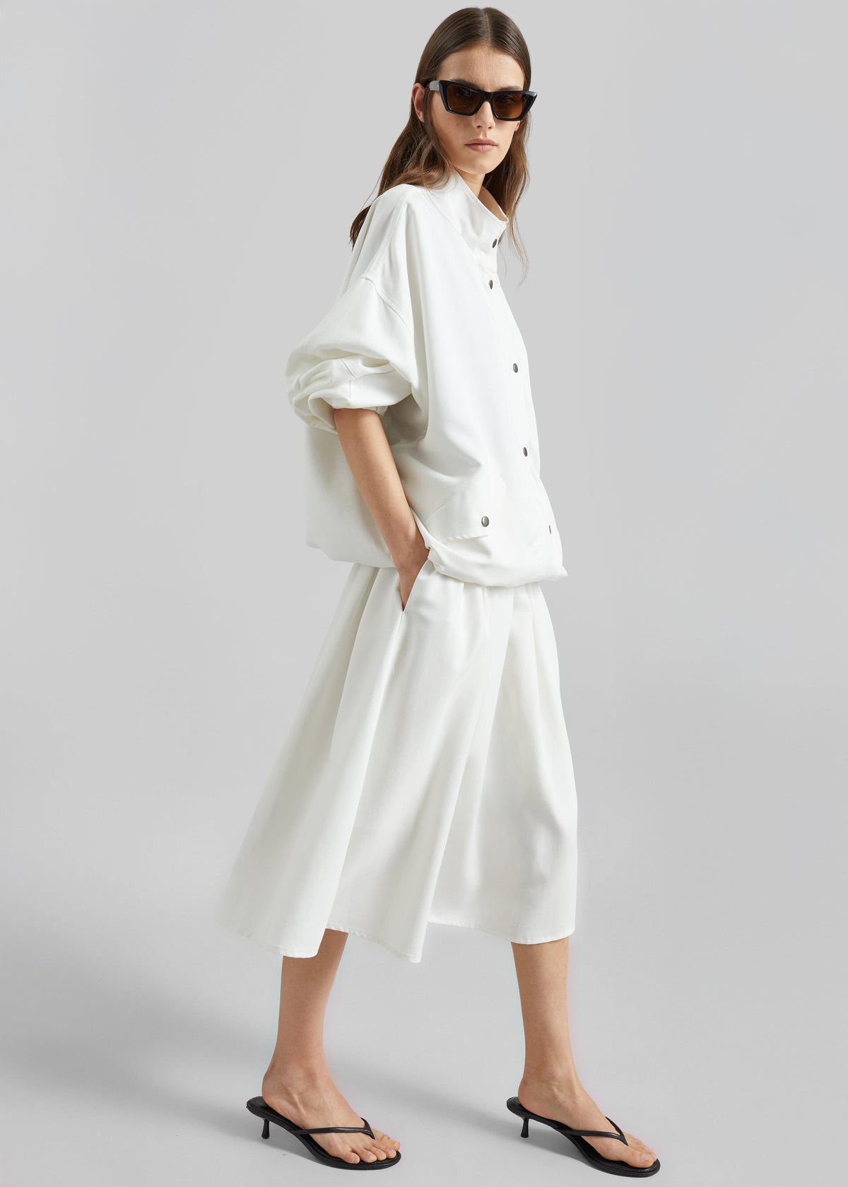 Bellona Flared Midi Skirt - White - 1