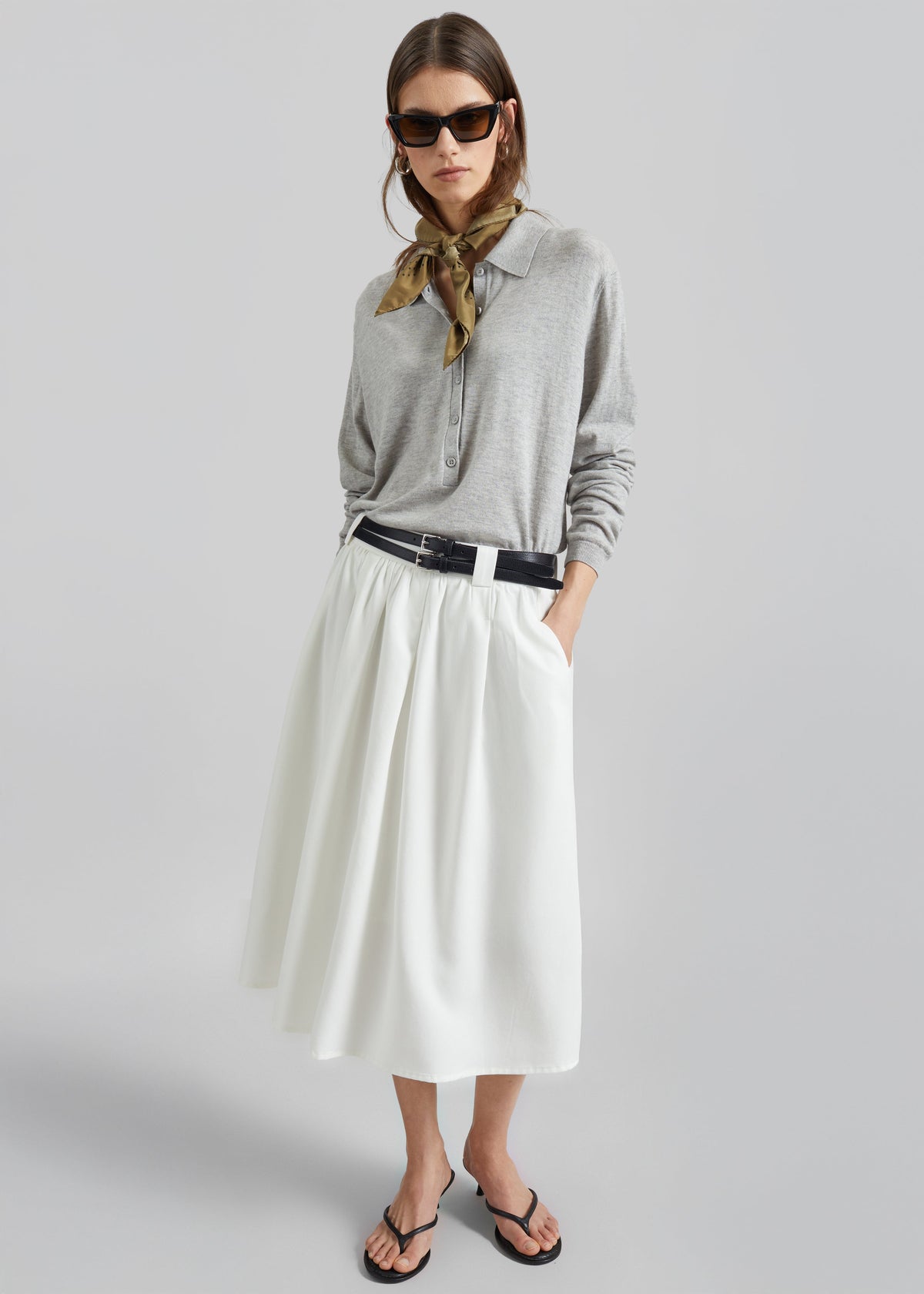 Bellona Flared Midi Skirt - White - 4