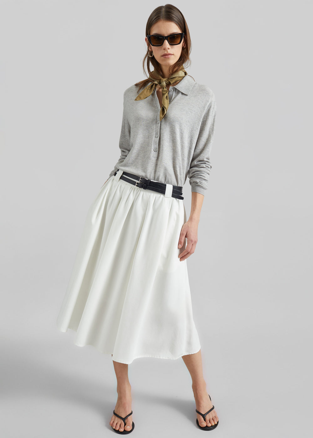 Bellona Flared Midi Skirt - White - 1