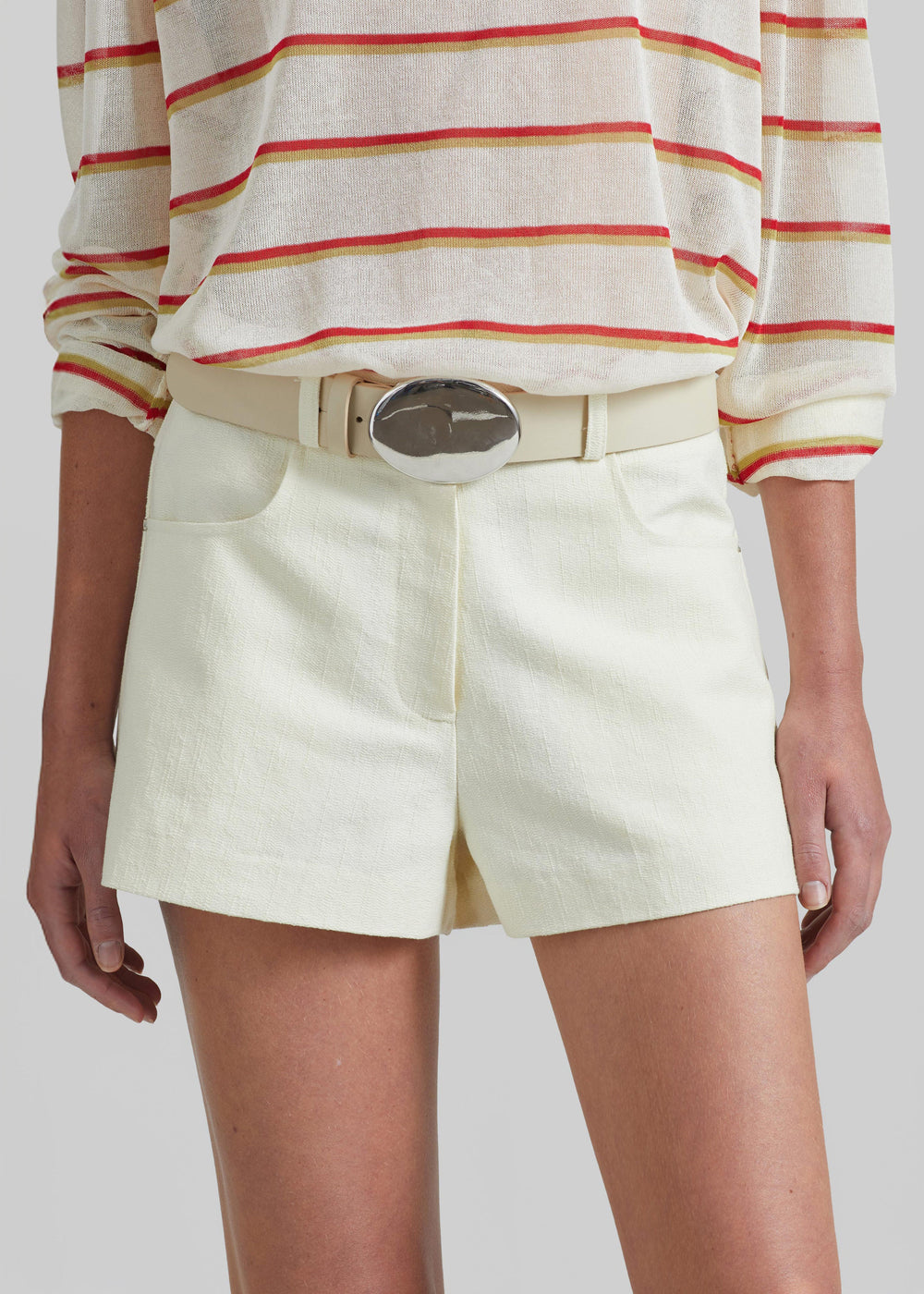 Belma Textured Mini Shorts - Cream - 1