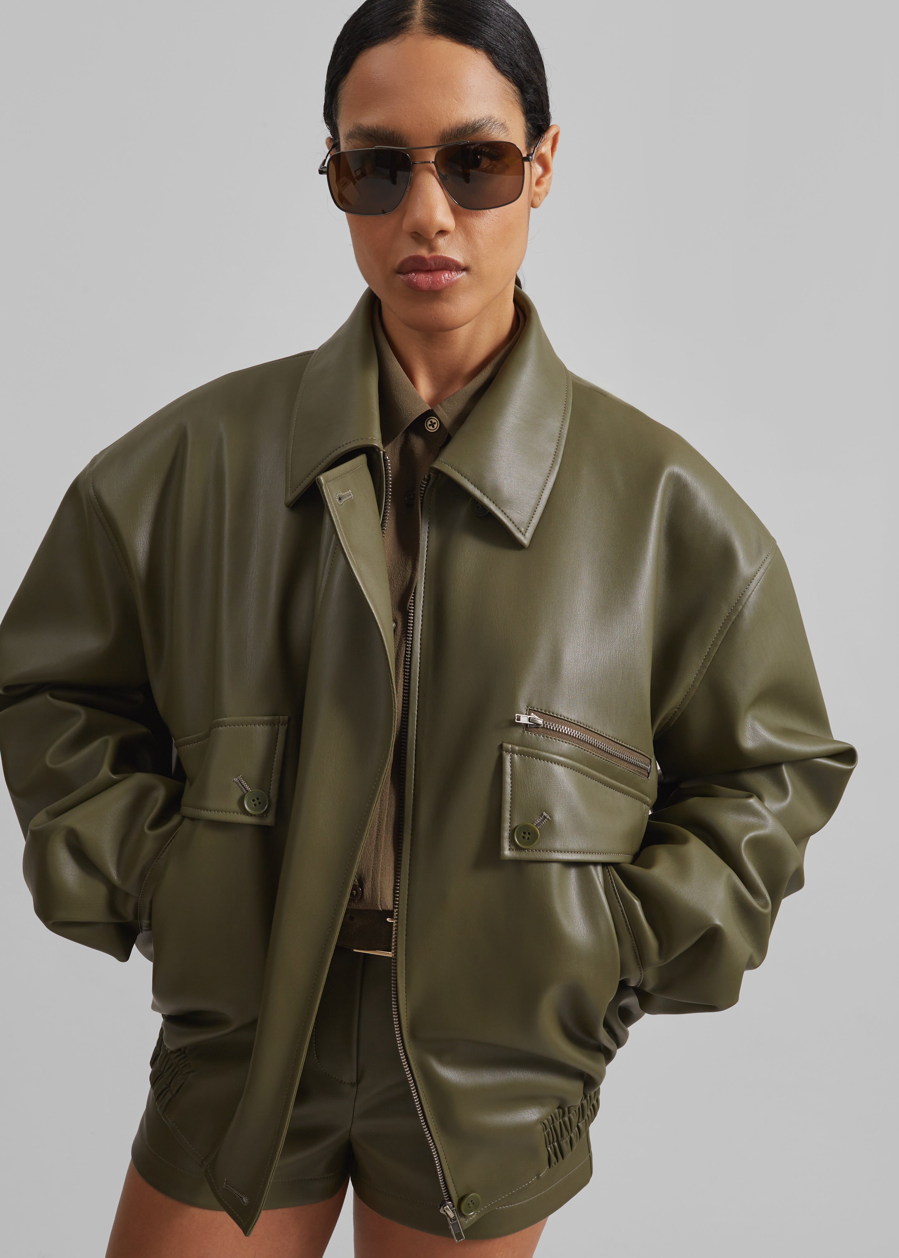 Belmont Faux Leather Jacket - Khaki - 6