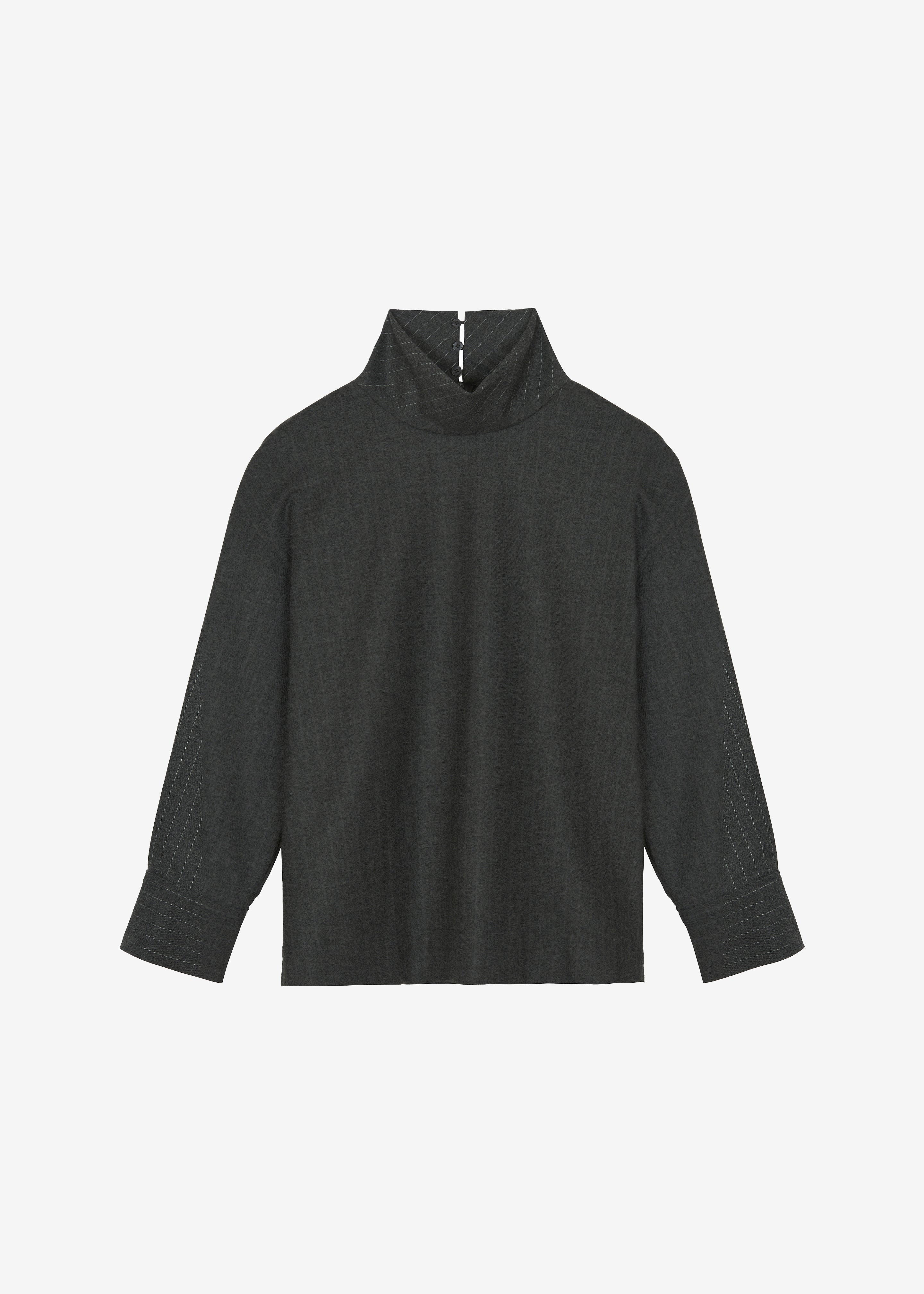 Belton Wool Blend Blouse - Charcoal/White Pinstripe - 8