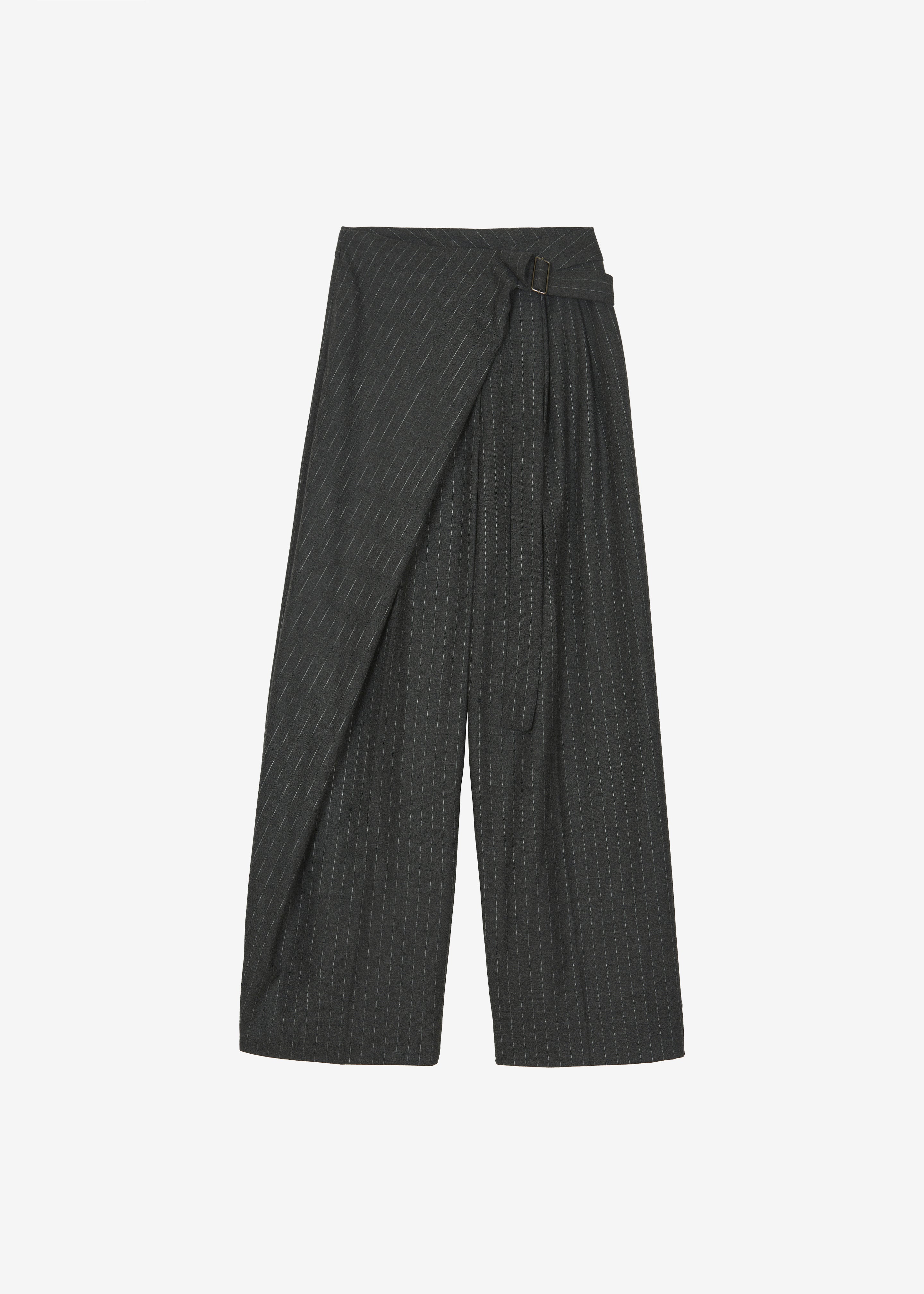 Belton Wool-Blend Wrap Trousers - Charcoal/White Pinstripe - 7