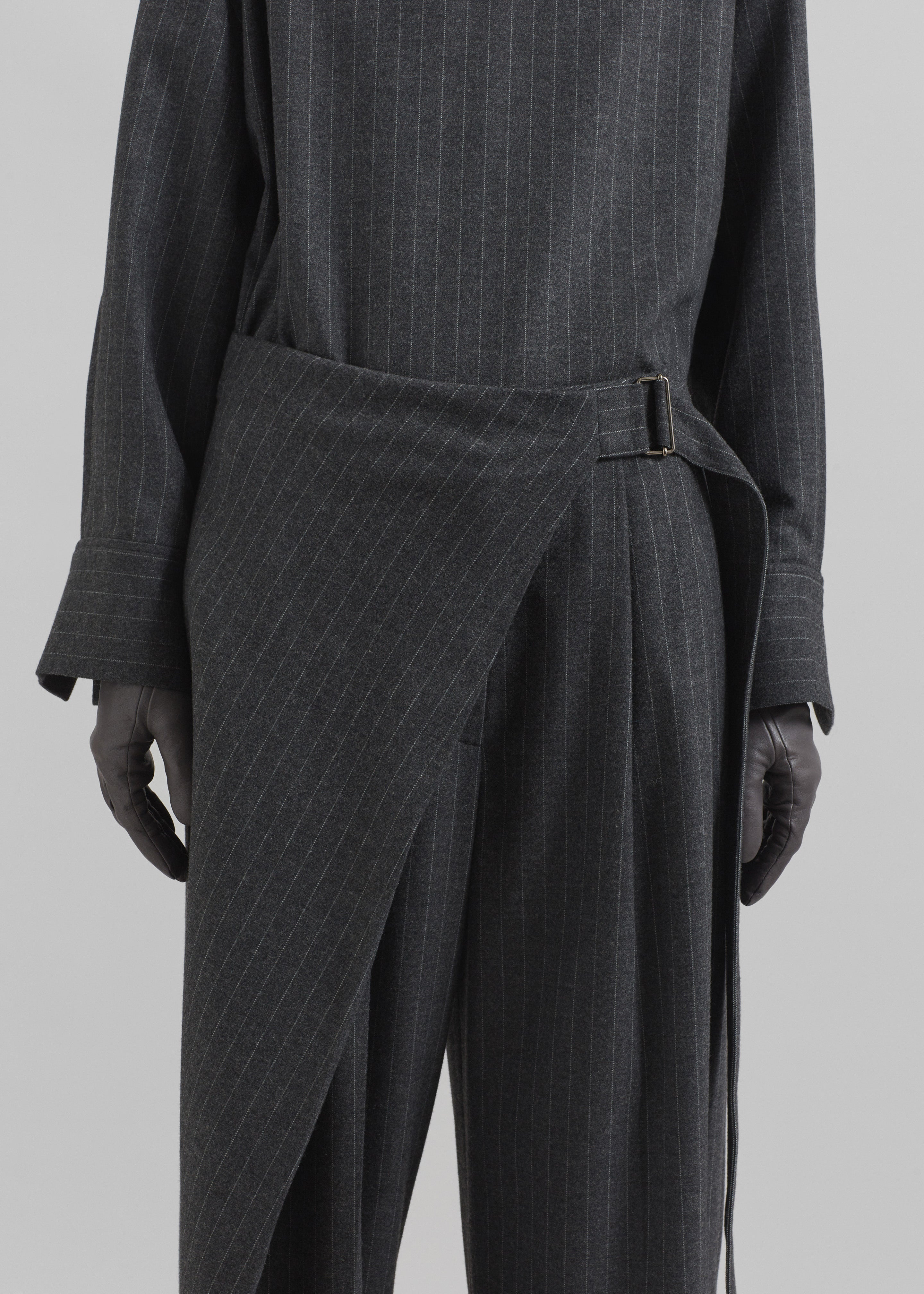 Belton Wool-Blend Wrap Trousers - Charcoal/White Pinstripe - 3