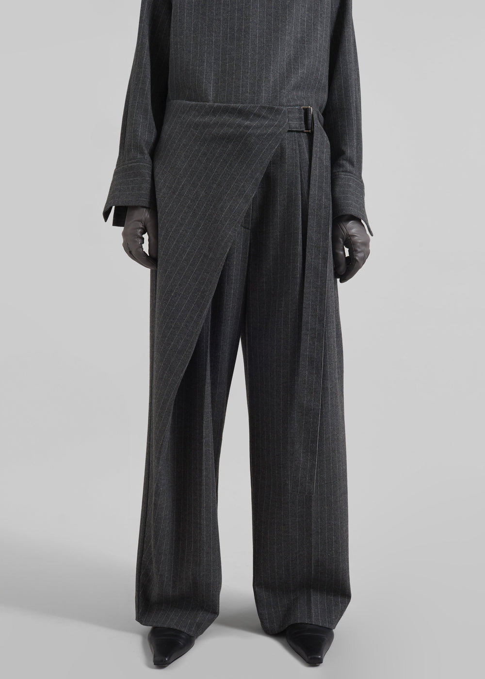 Belton Wool-Blend Wrap Trousers - Charcoal/White Pinstripe