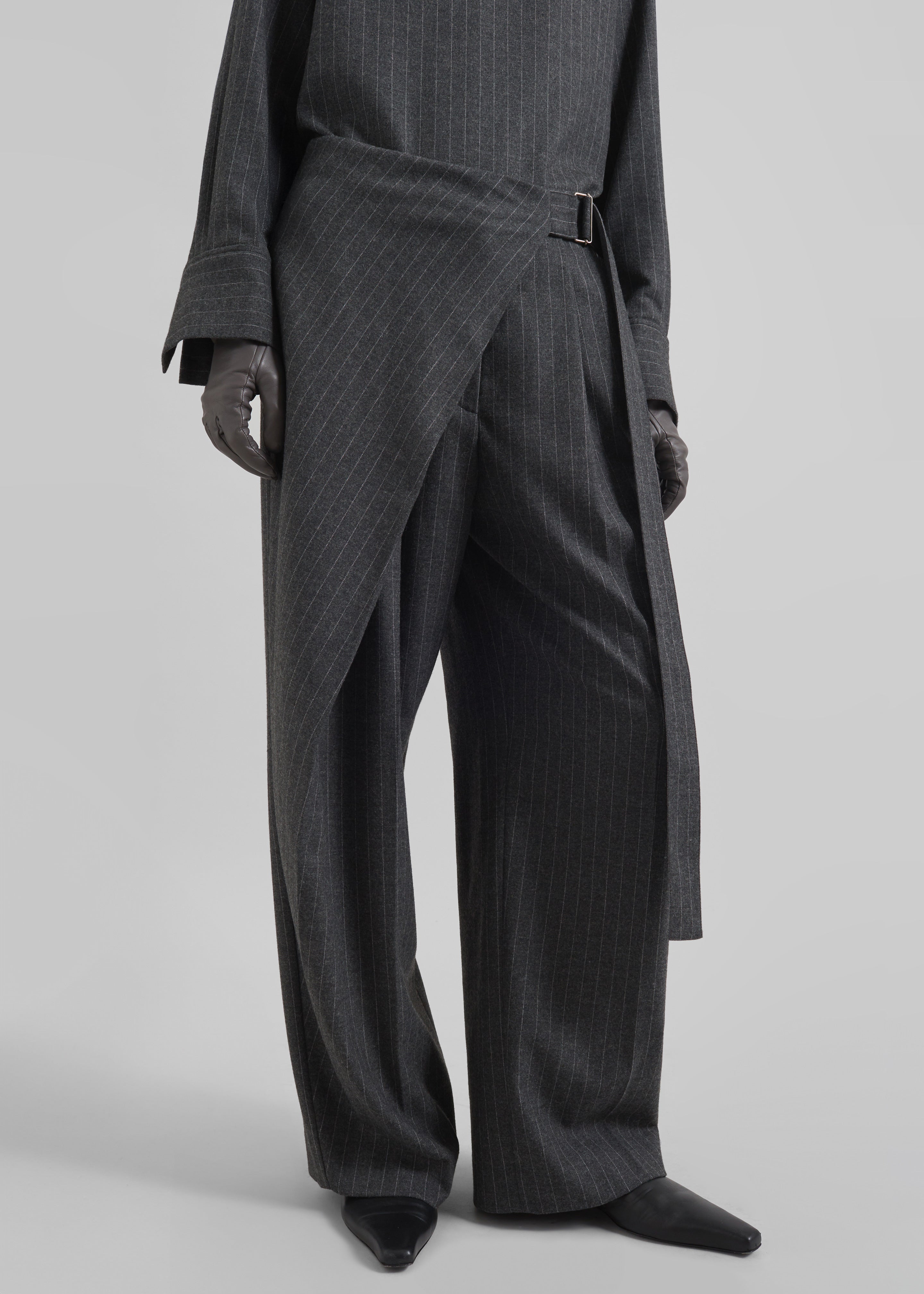 Belton Wool-Blend Wrap Trousers - Charcoal/White Pinstripe - 4