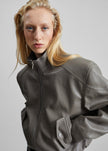Belval Faux Leather Cropped Bomber Jacket - Grey