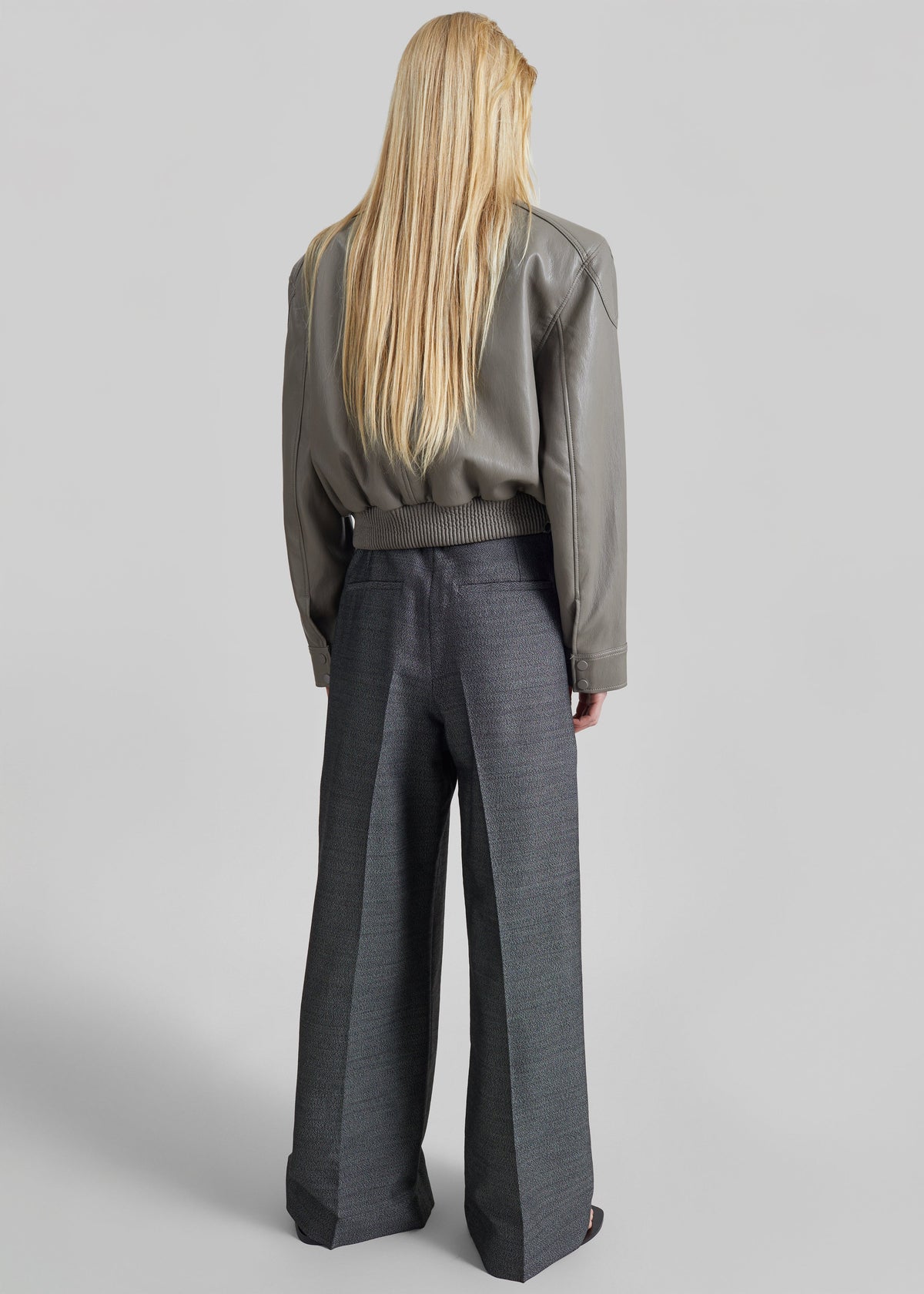 Belval Faux Leather Cropped Bomber Jacket - Grey