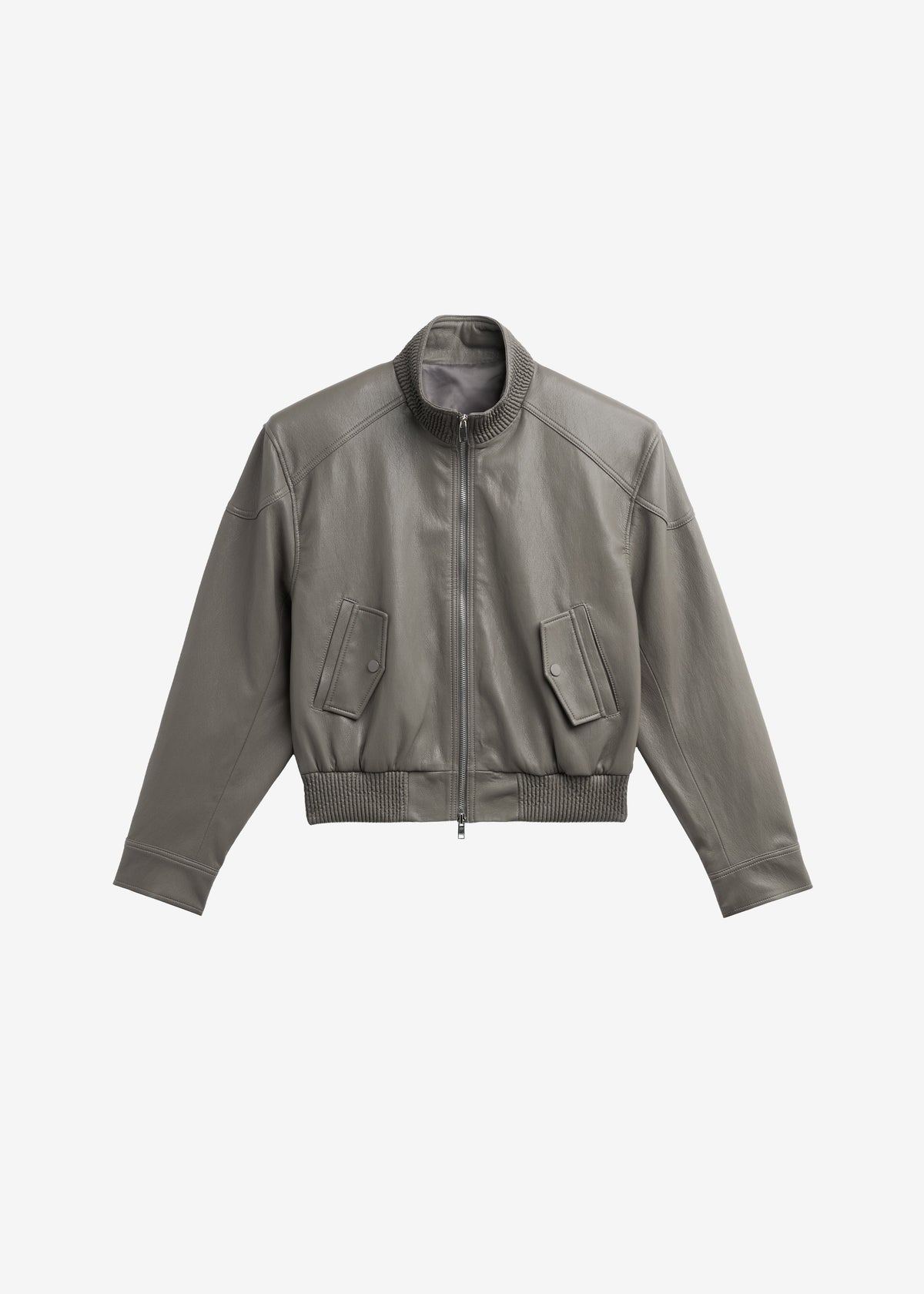 Belval Faux Leather Cropped Bomber Jacket - Grey