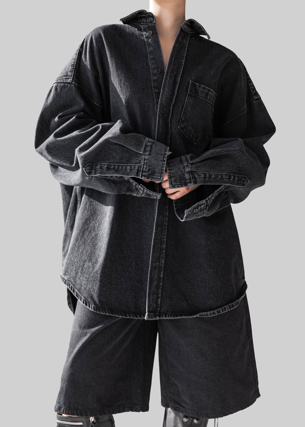 Belvis Oversized Denim Shirt - Black Wash - 3