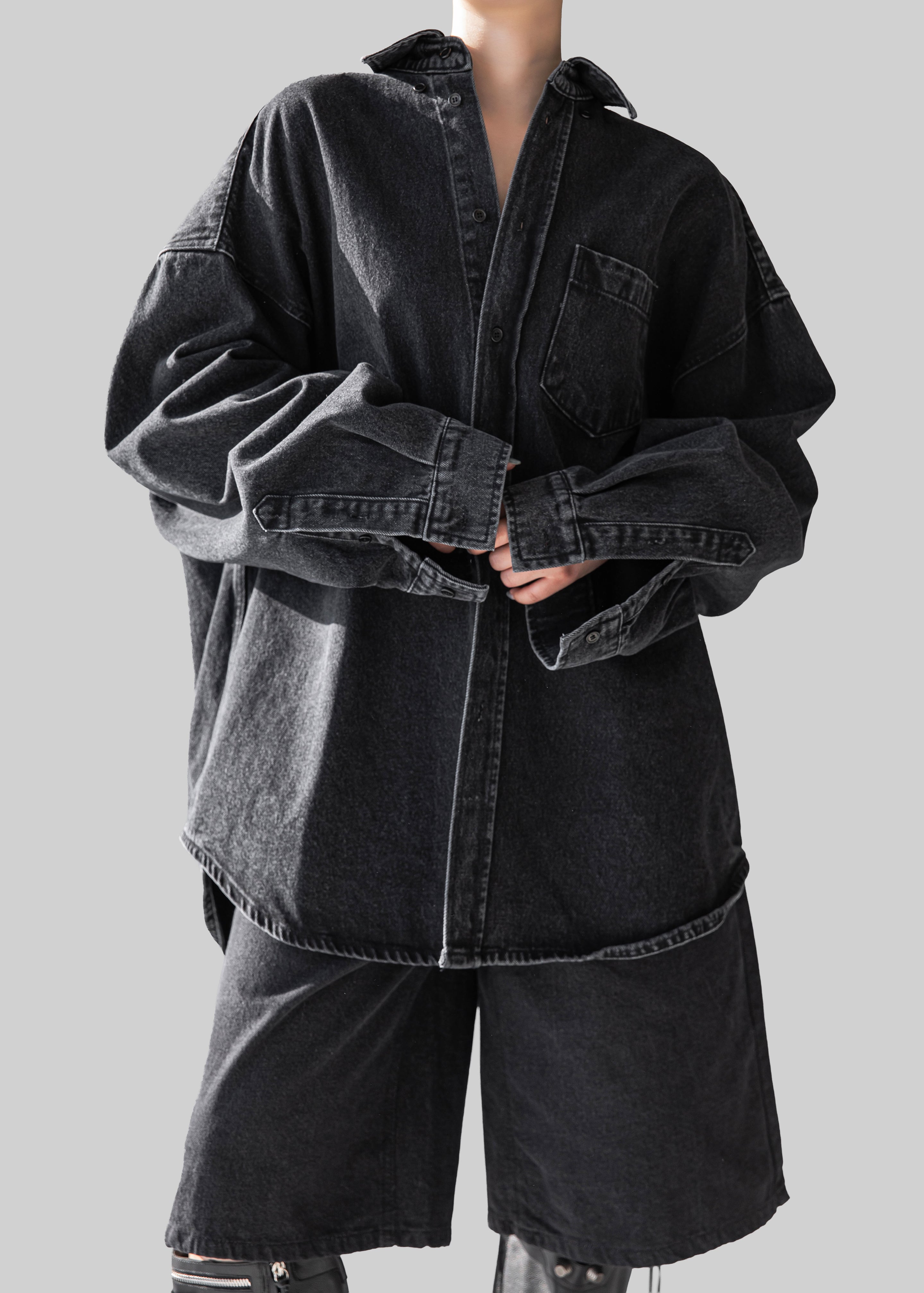 Belvis Oversized Denim Shirt - Black Wash - 3